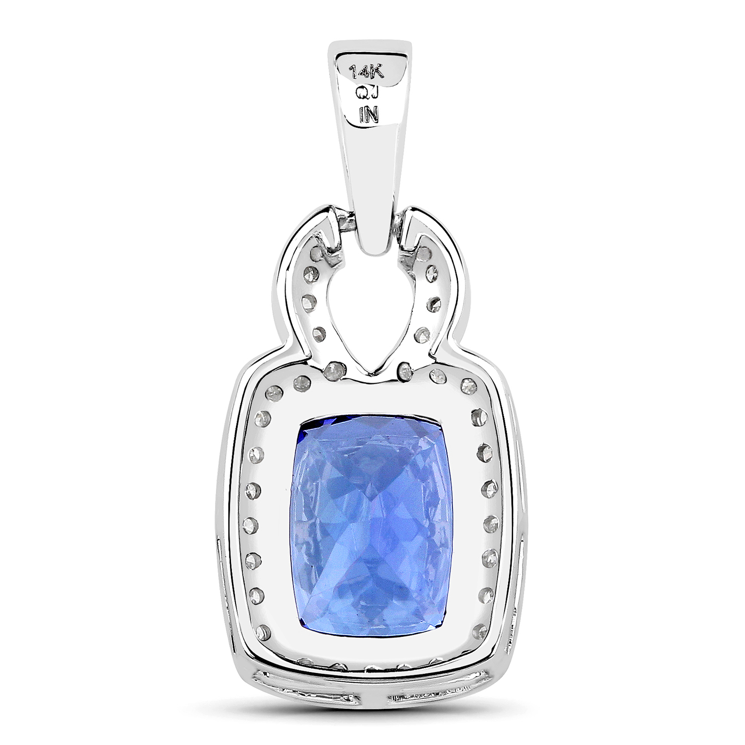 3.46 Carat Genuine Tanzanite and White Diamond 14K White Gold Pendant