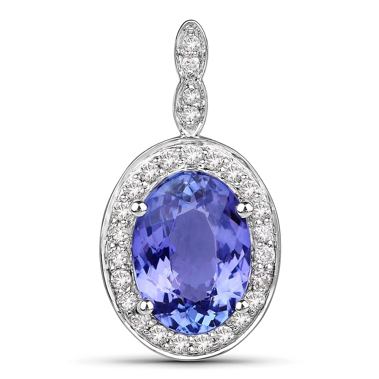 3.40 Carat Genuine Tanzanite and White Diamond 14K White Gold Pendant