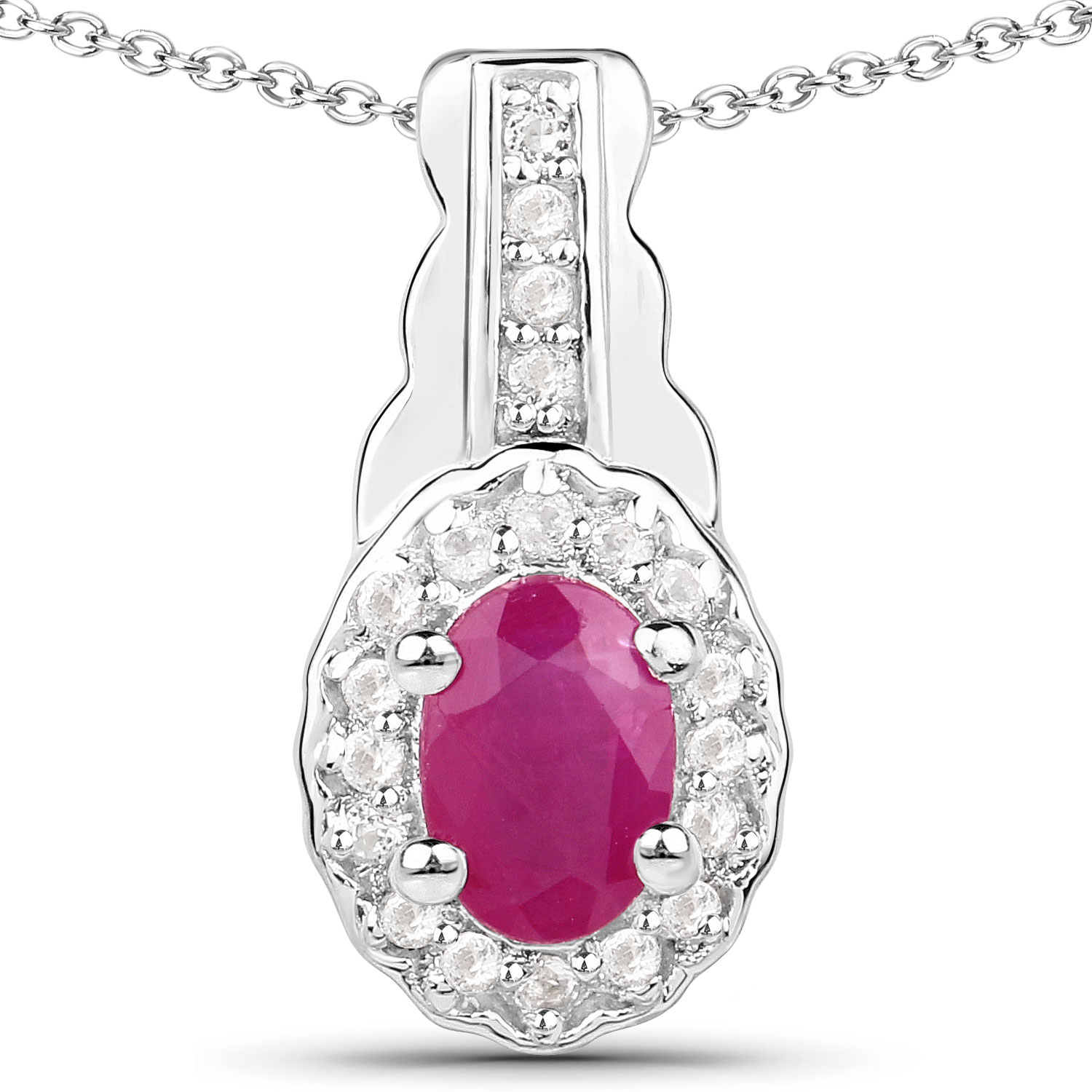 1.82 Carat Genuine Ruby and White Topaz .925 Sterling Silver Set (Earrings, and Pendant )