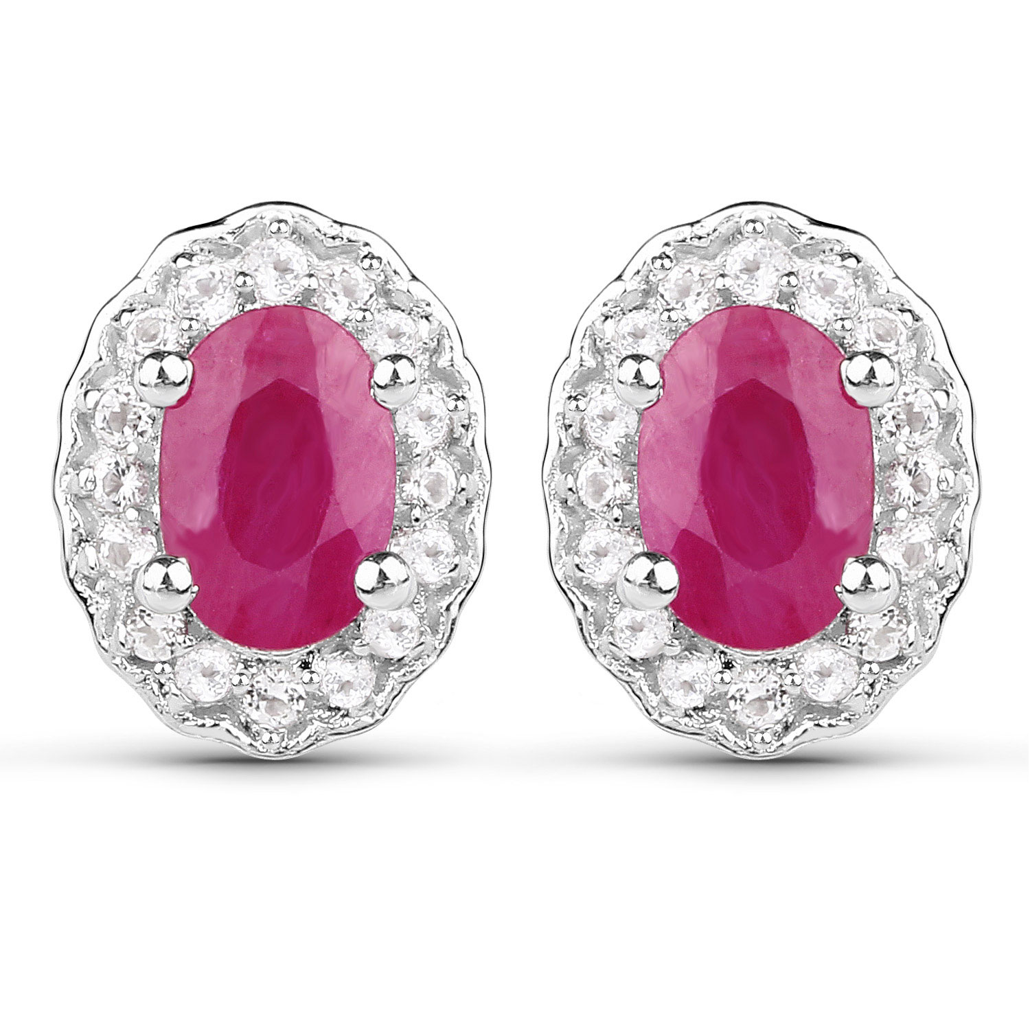 1.82 Carat Genuine Ruby and White Topaz .925 Sterling Silver Set (Earrings, and Pendant )