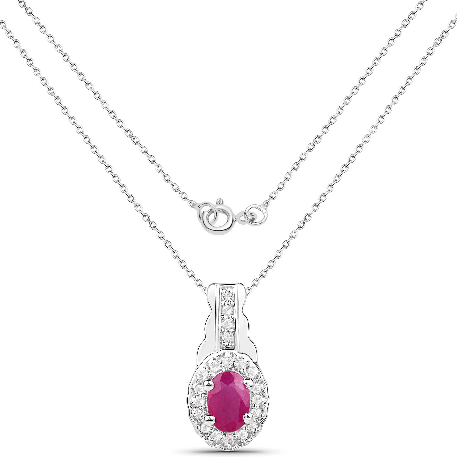 1.82 Carat Genuine Ruby and White Topaz .925 Sterling Silver Set (Earrings, and Pendant )