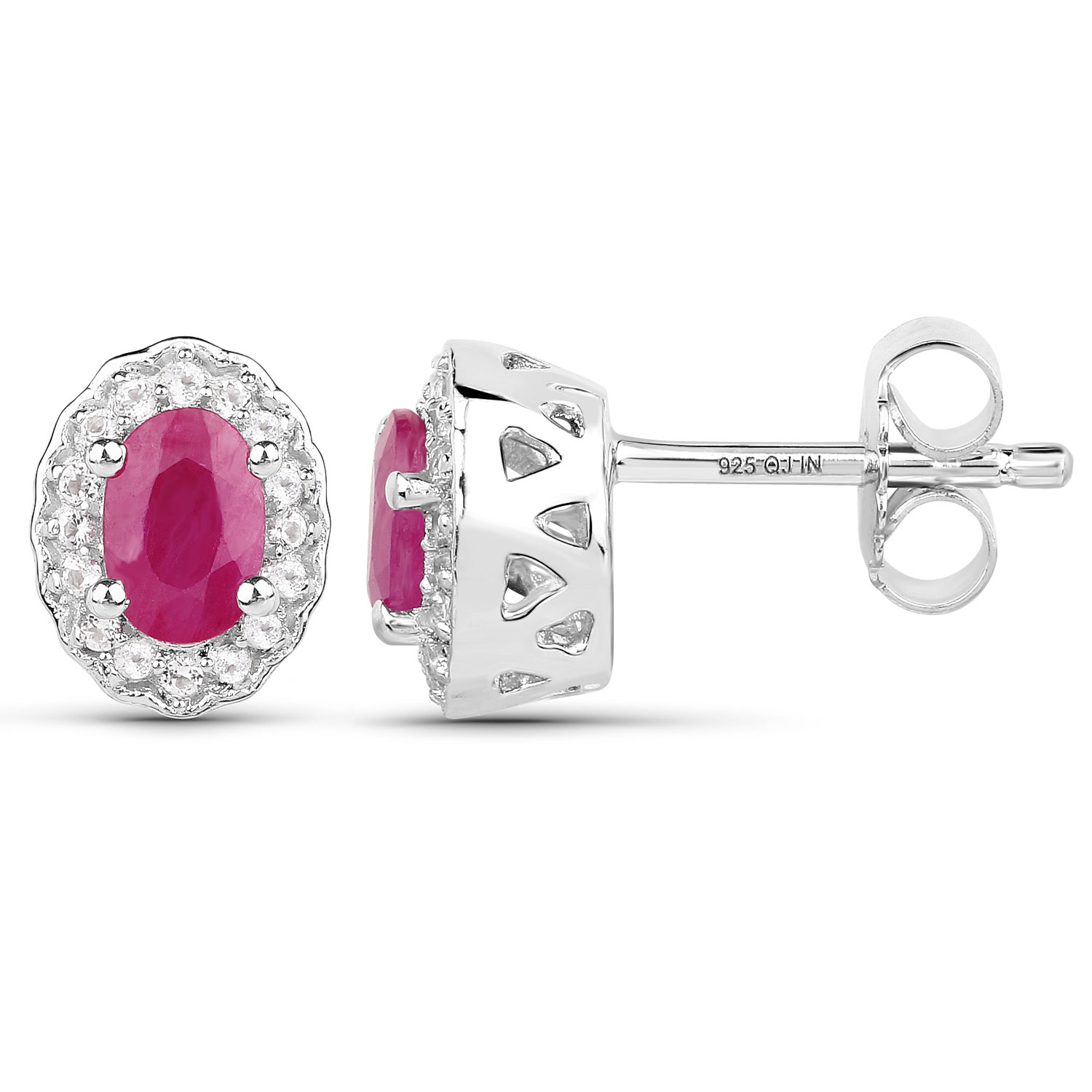 1.82 Carat Genuine Ruby and White Topaz .925 Sterling Silver Set (Earrings, and Pendant )