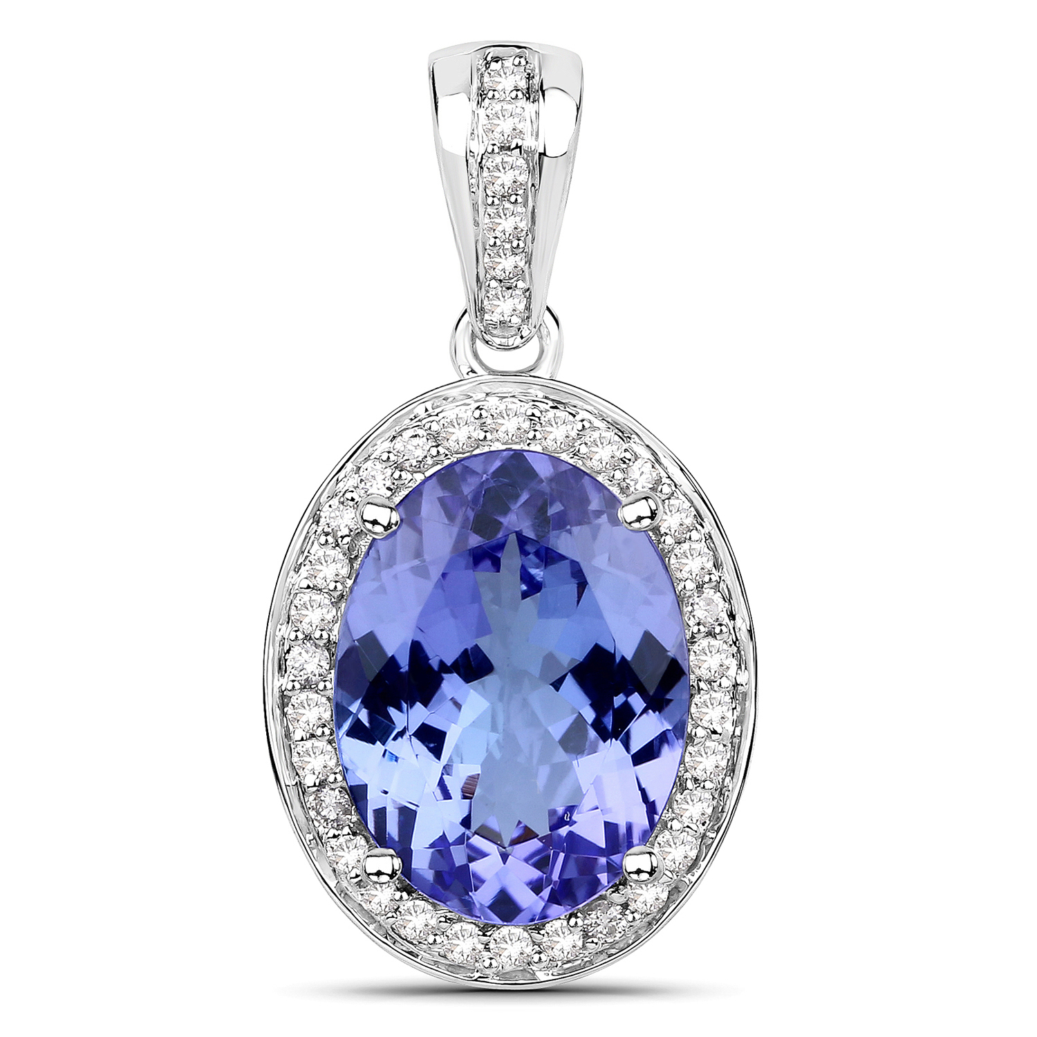 4.38 Carat Genuine Tanzanite and White Diamond 14K White Gold Pendant