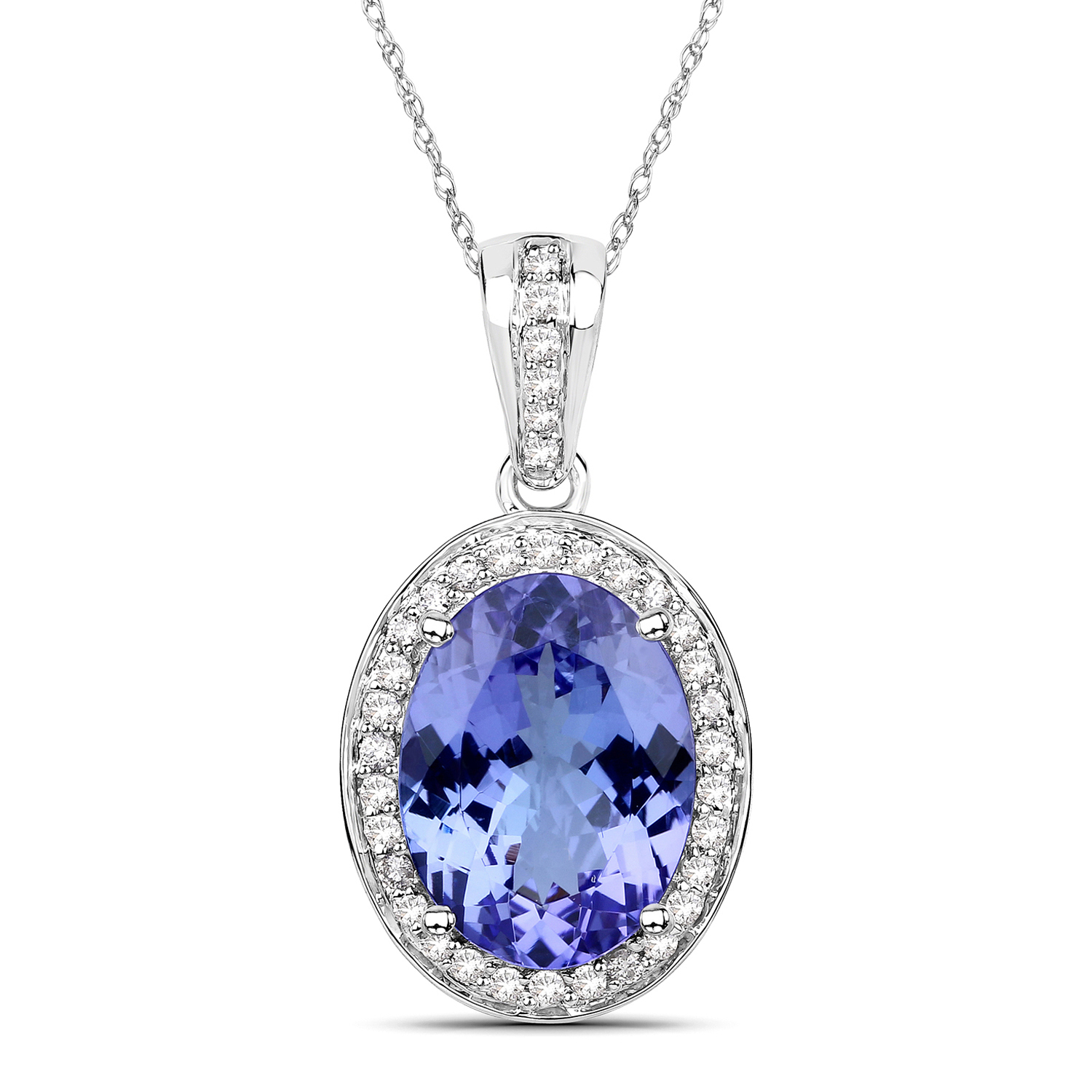 4.38 Carat Genuine Tanzanite and White Diamond 14K White Gold Pendant