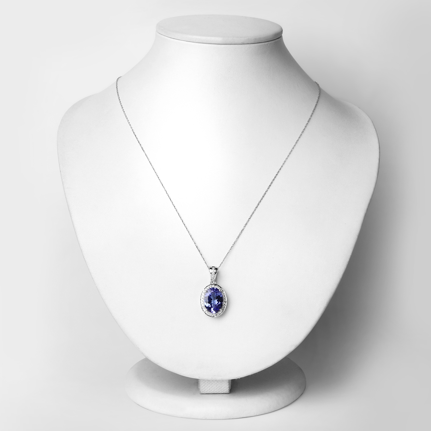 4.38 Carat Genuine Tanzanite and White Diamond 14K White Gold Pendant