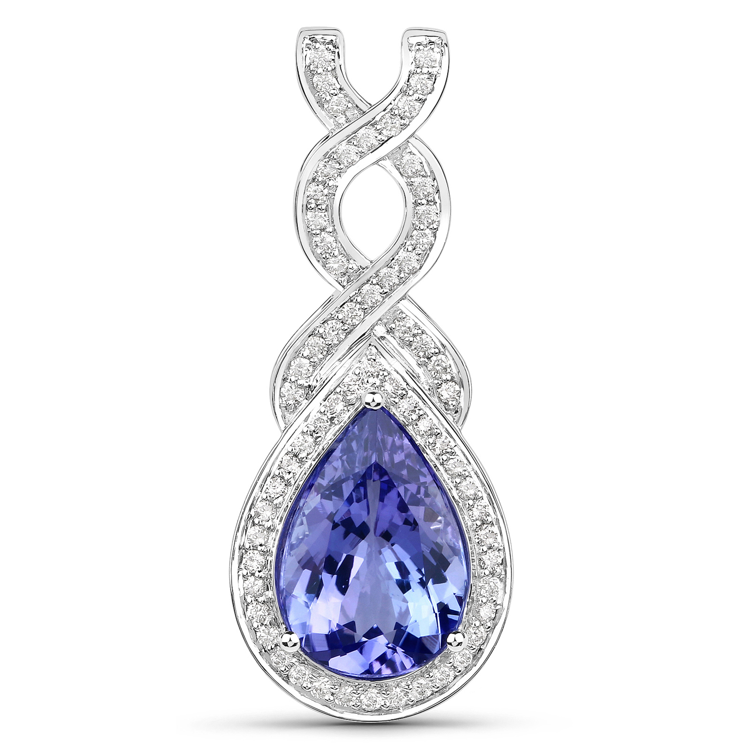 4.05 Carat Genuine Tanzanite and White Diamond 14K White Gold Pendant