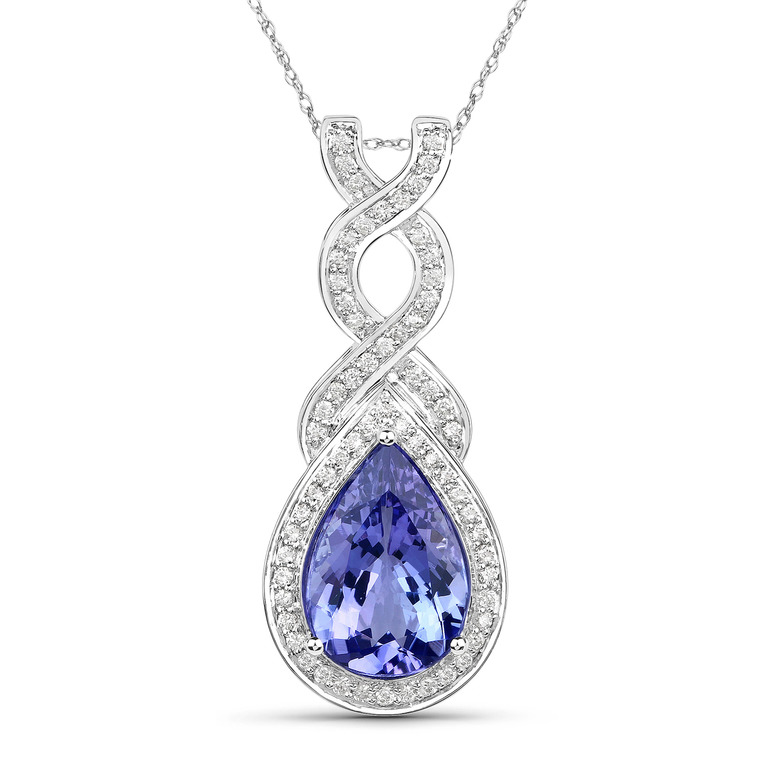 4.05 Carat Genuine Tanzanite and White Diamond 14K White Gold Pendant