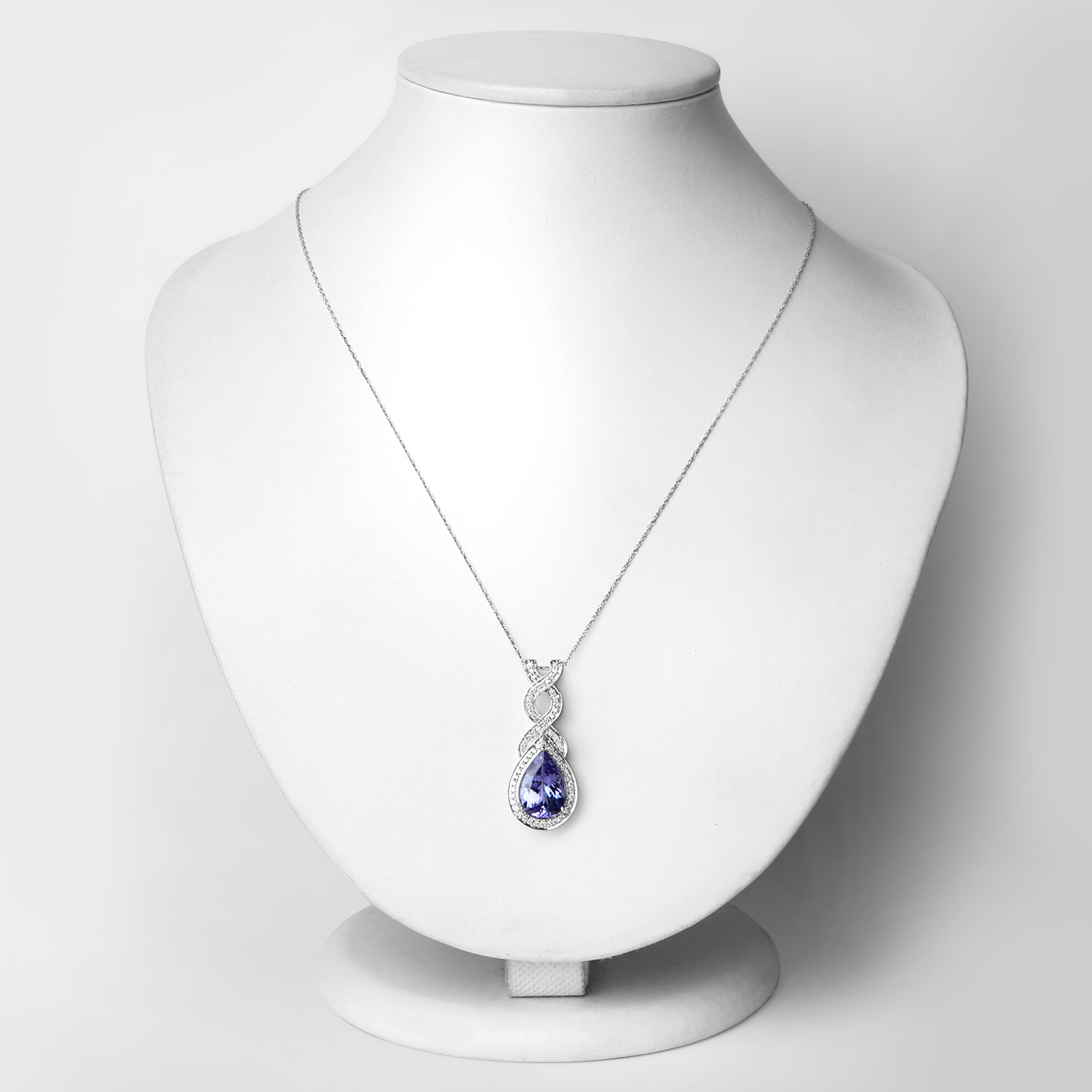 4.05 Carat Genuine Tanzanite and White Diamond 14K White Gold Pendant