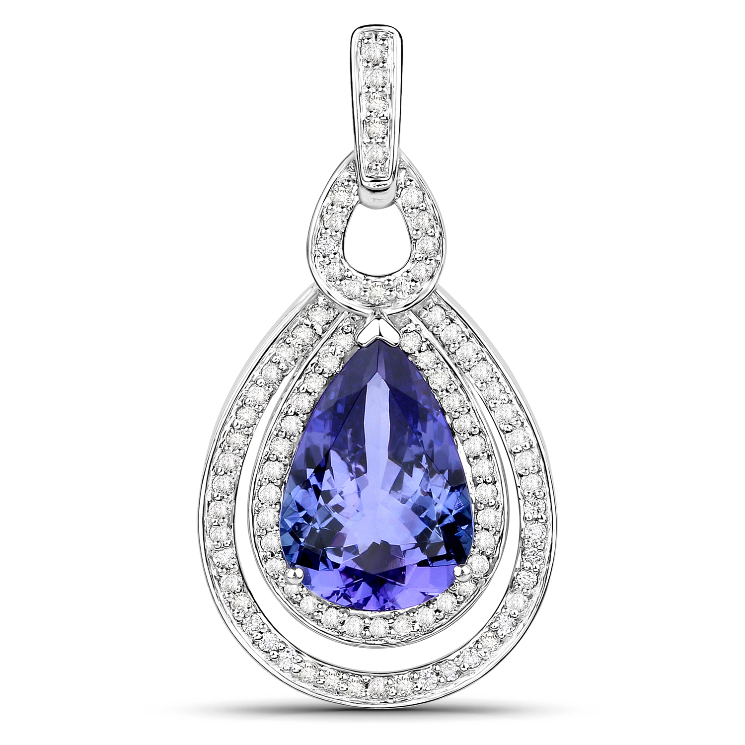 4.36 Carat Genuine Tanzanite and White Diamond 14K White Gold Pendant