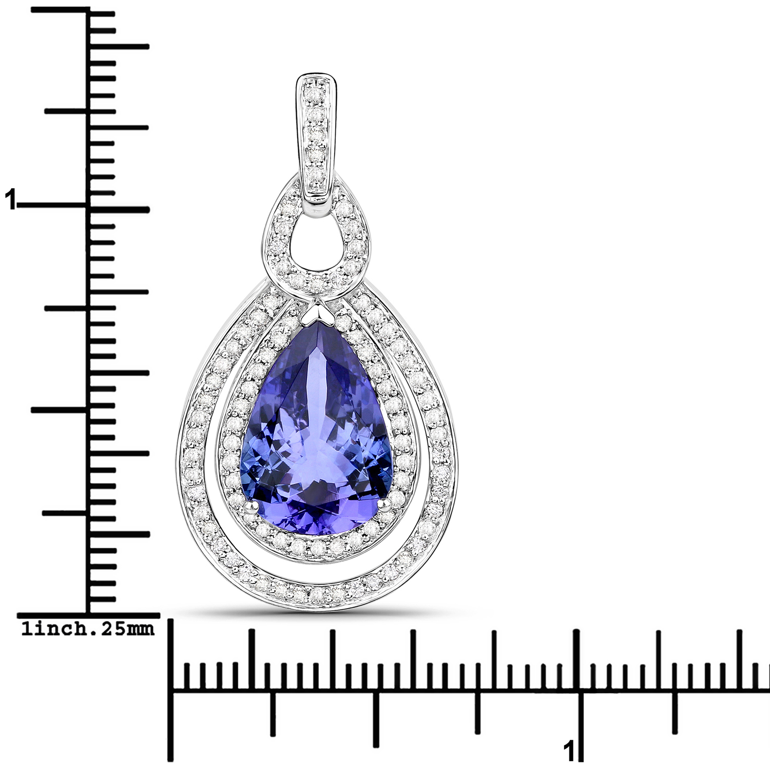4.36 Carat Genuine Tanzanite and White Diamond 14K White Gold Pendant