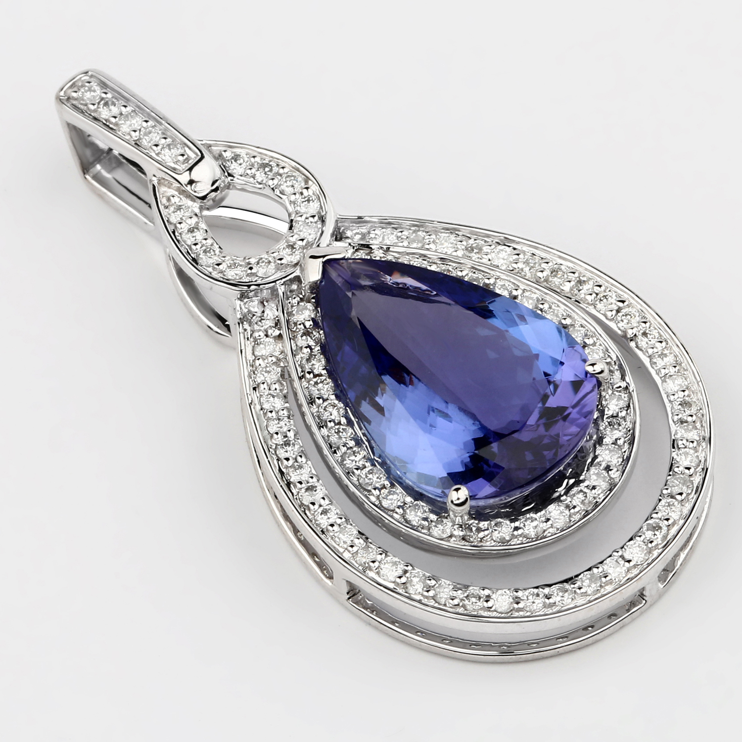 4.36 Carat Genuine Tanzanite and White Diamond 14K White Gold Pendant