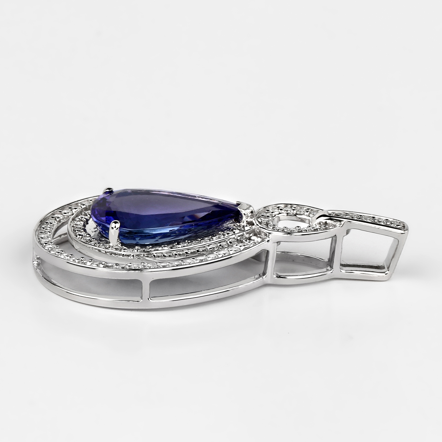 4.36 Carat Genuine Tanzanite and White Diamond 14K White Gold Pendant