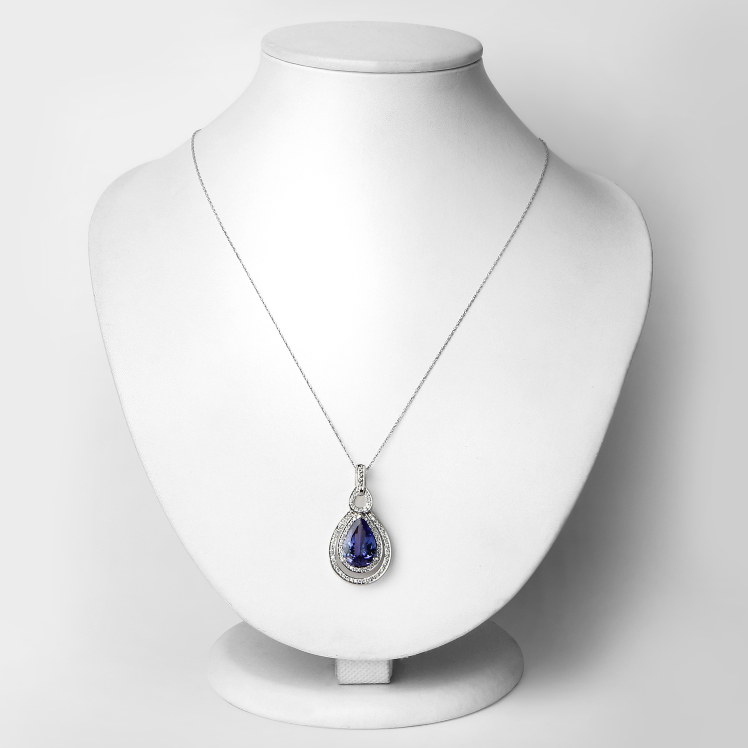4.36 Carat Genuine Tanzanite and White Diamond 14K White Gold Pendant
