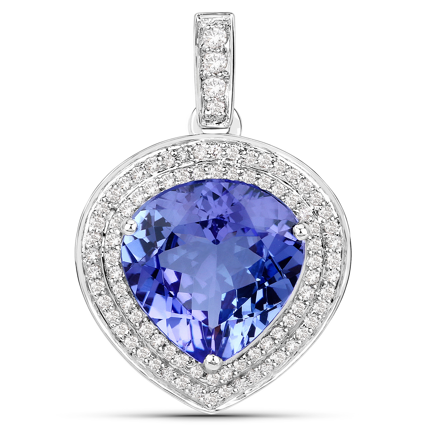 4.48 Carat Genuine Tanzanite and White Diamond 14K White Gold Pendant