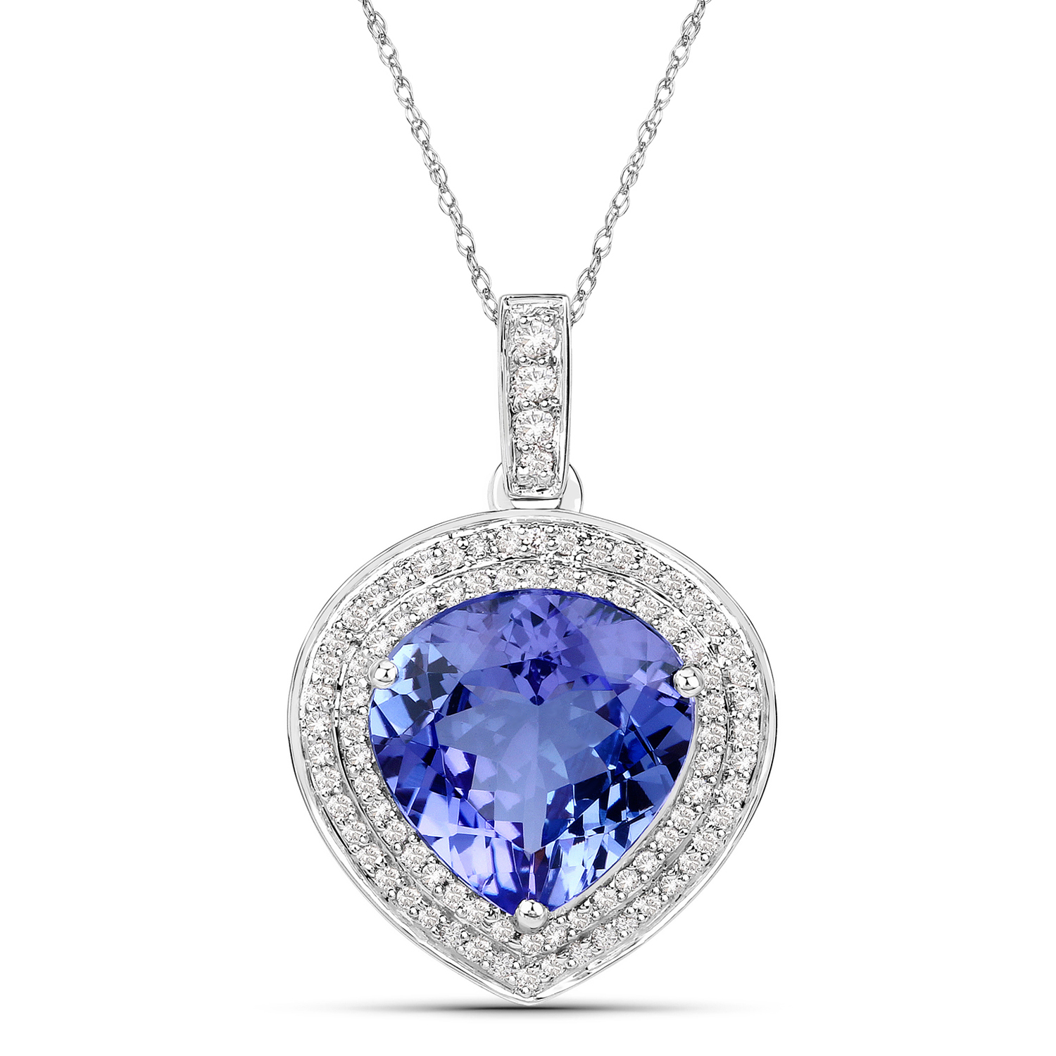 4.48 Carat Genuine Tanzanite and White Diamond 14K White Gold Pendant