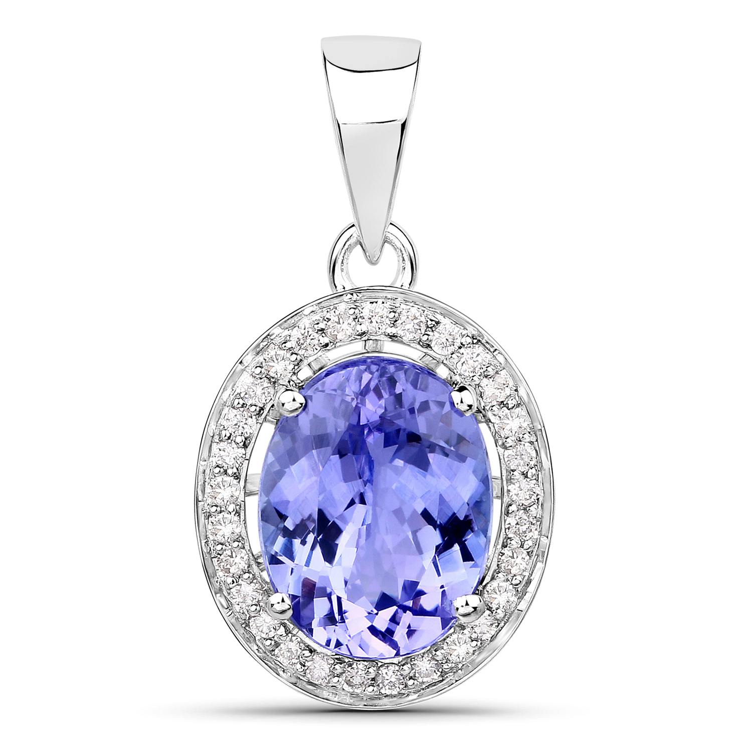 4.03 Carat Genuine Tanzanite and White Diamond 14K White Gold Pendant