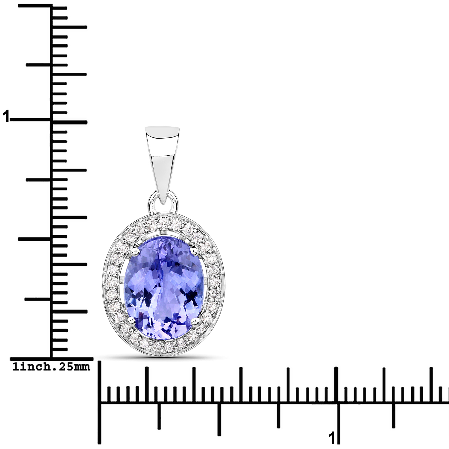 4.03 Carat Genuine Tanzanite and White Diamond 14K White Gold Pendant