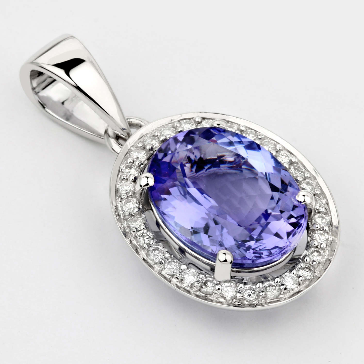4.03 Carat Genuine Tanzanite and White Diamond 14K White Gold Pendant
