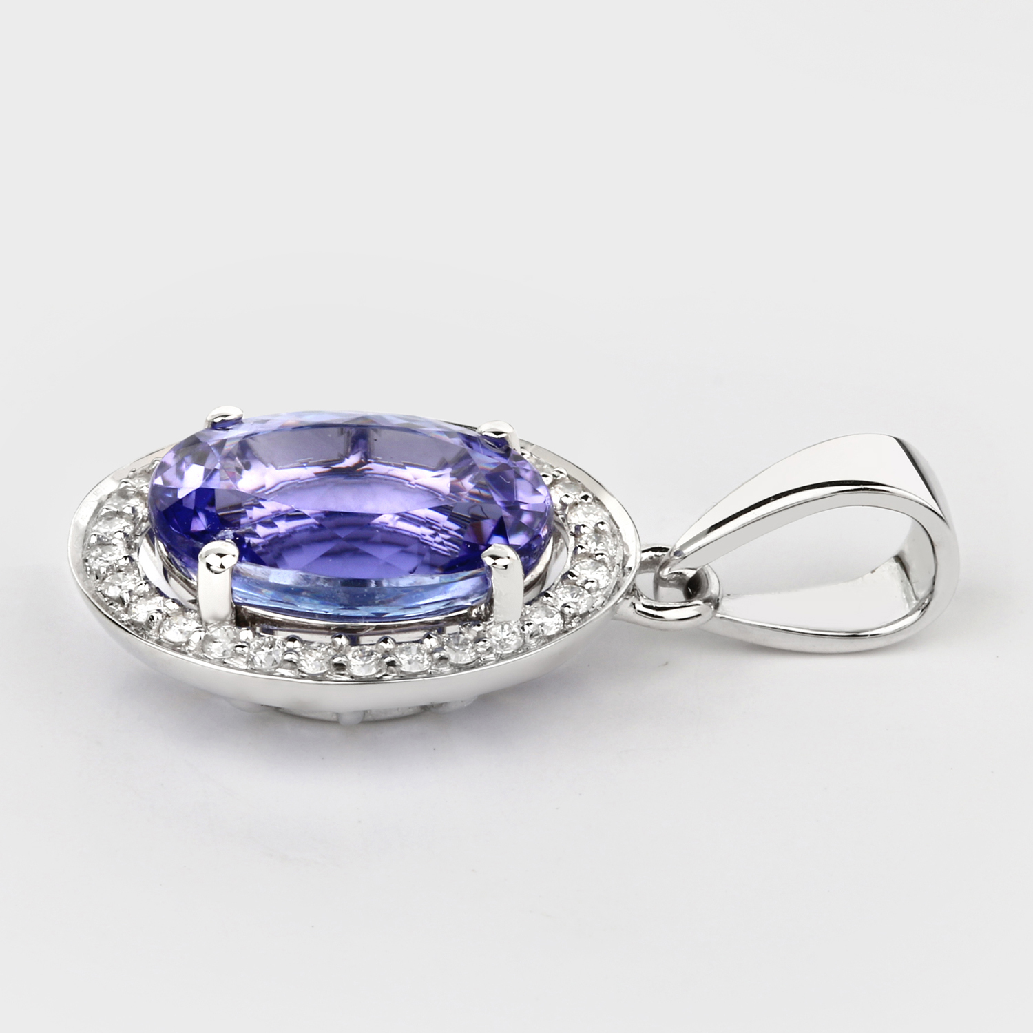 4.03 Carat Genuine Tanzanite and White Diamond 14K White Gold Pendant