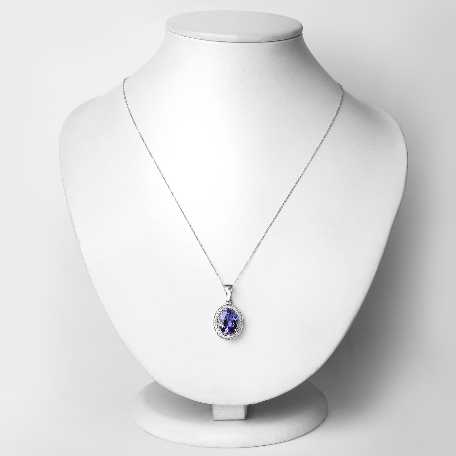 4.03 Carat Genuine Tanzanite and White Diamond 14K White Gold Pendant