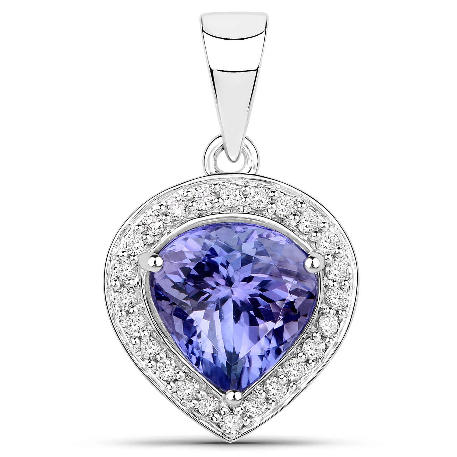 3.49 Carat Genuine Tanzanite and White Diamond 14K White Gold Pendant