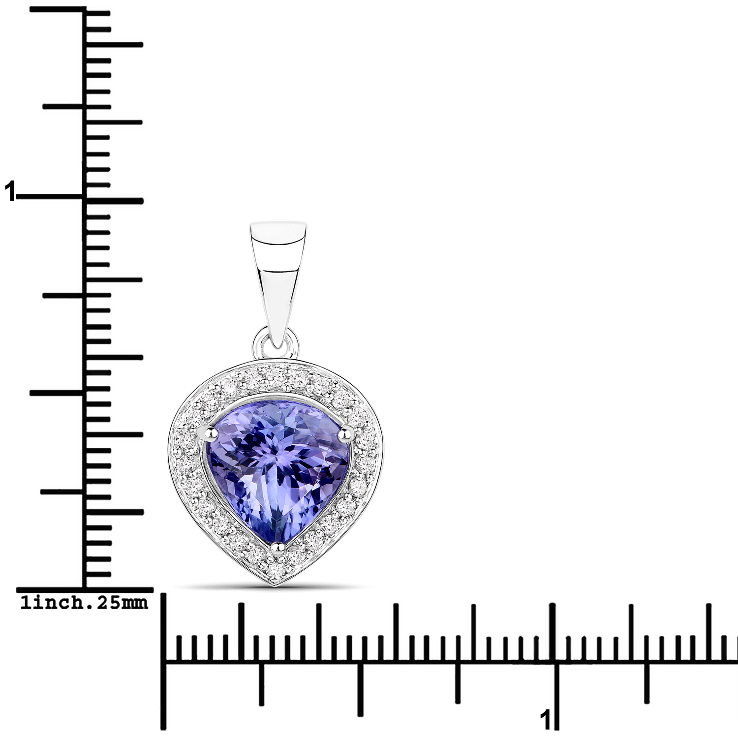 3.49 Carat Genuine Tanzanite and White Diamond 14K White Gold Pendant