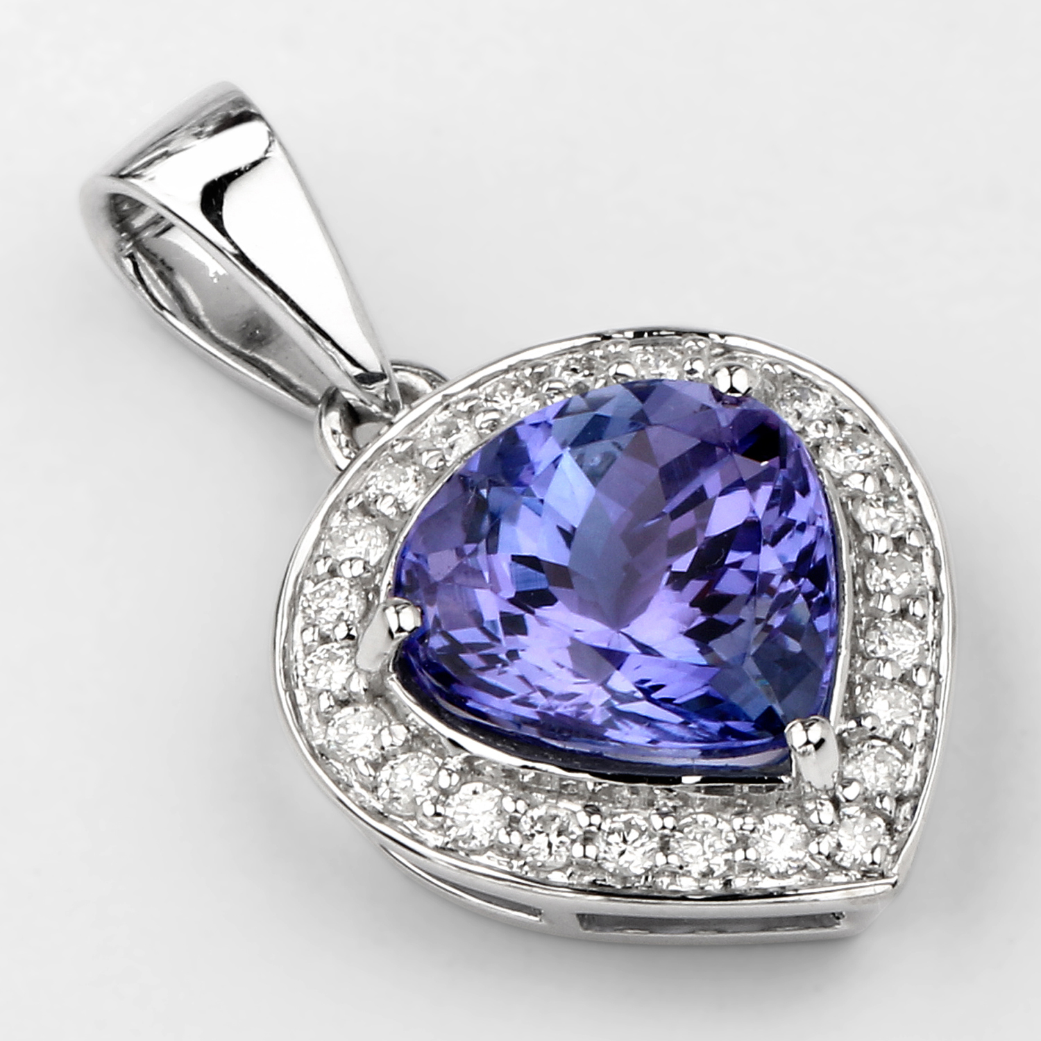 3.49 Carat Genuine Tanzanite and White Diamond 14K White Gold Pendant