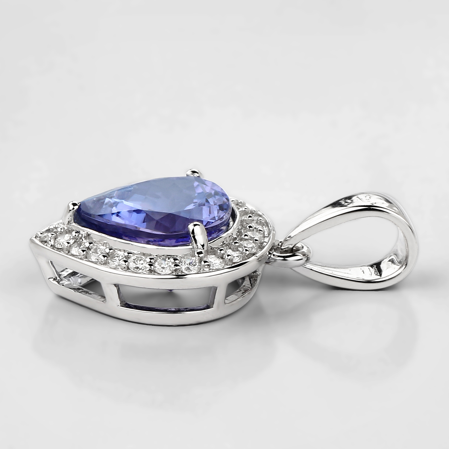 3.49 Carat Genuine Tanzanite and White Diamond 14K White Gold Pendant