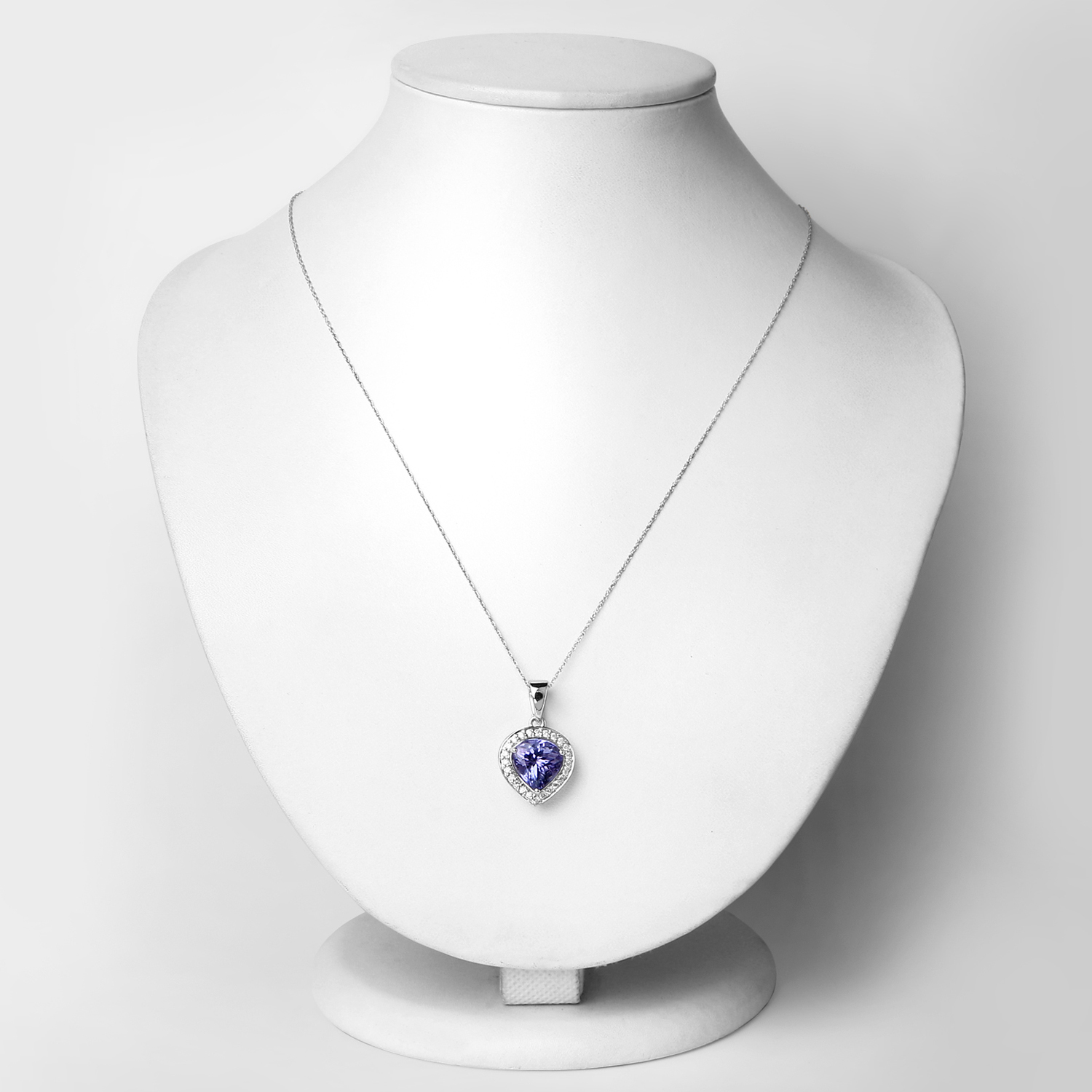 3.49 Carat Genuine Tanzanite and White Diamond 14K White Gold Pendant
