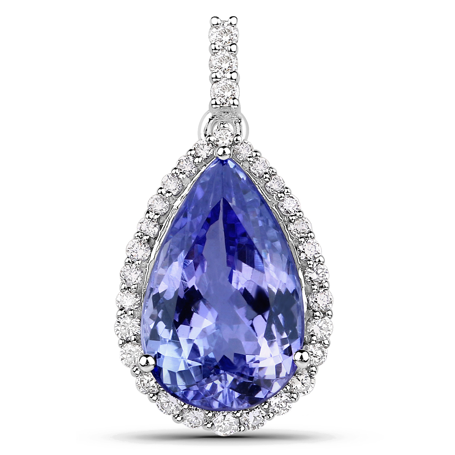 4.22 Carat Genuine Tanzanite and White Diamond 14K White Gold Pendant