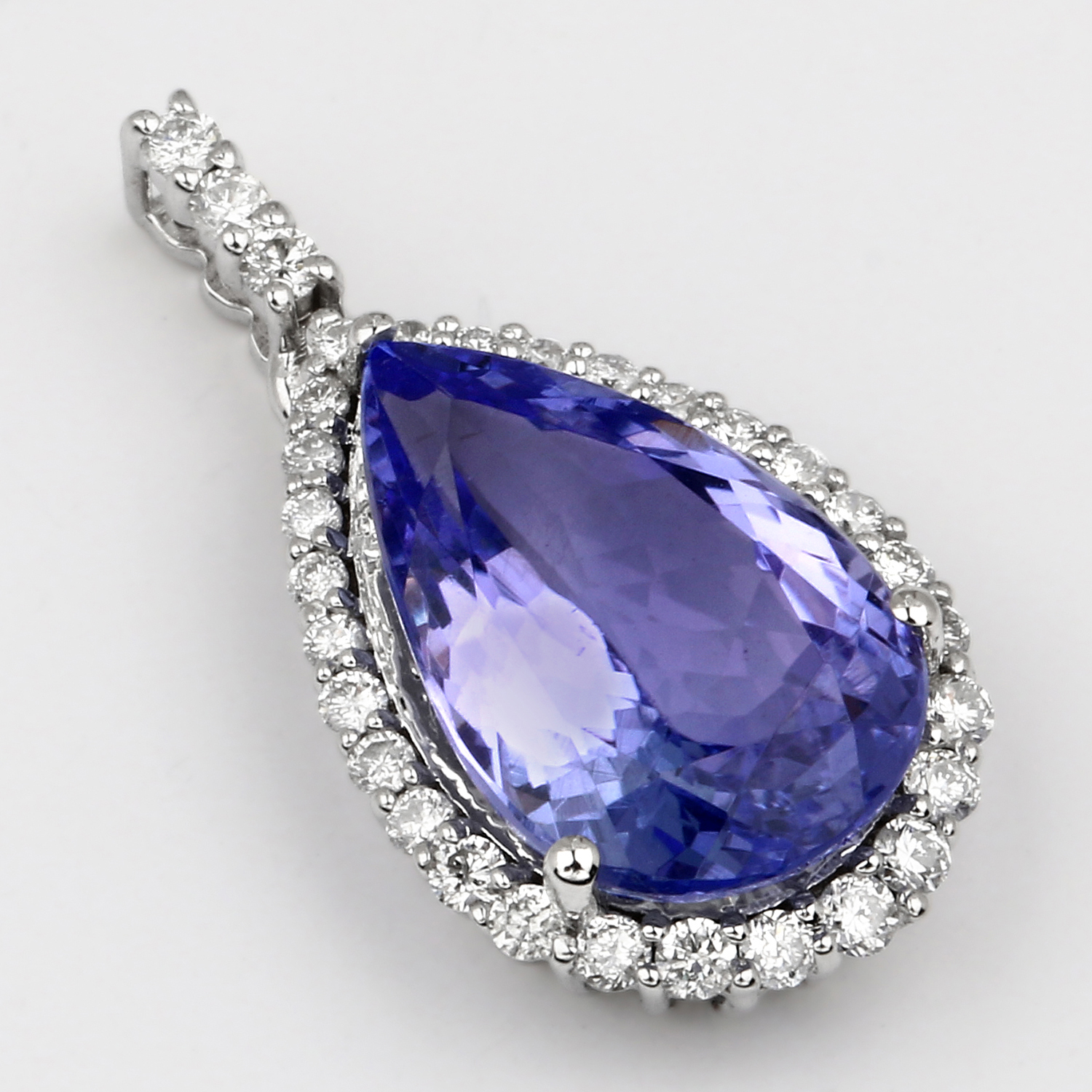 4.22 Carat Genuine Tanzanite and White Diamond 14K White Gold Pendant