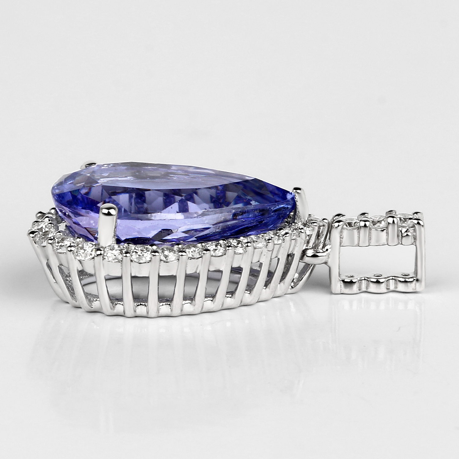 4.22 Carat Genuine Tanzanite and White Diamond 14K White Gold Pendant