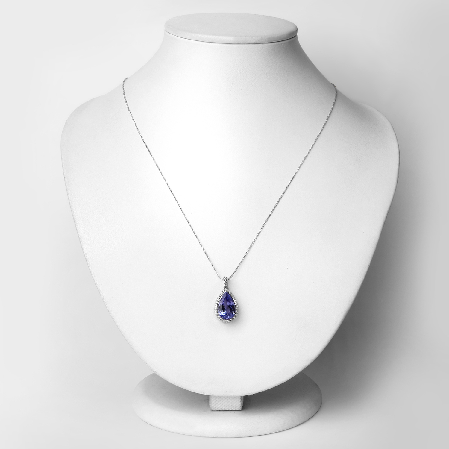 4.22 Carat Genuine Tanzanite and White Diamond 14K White Gold Pendant