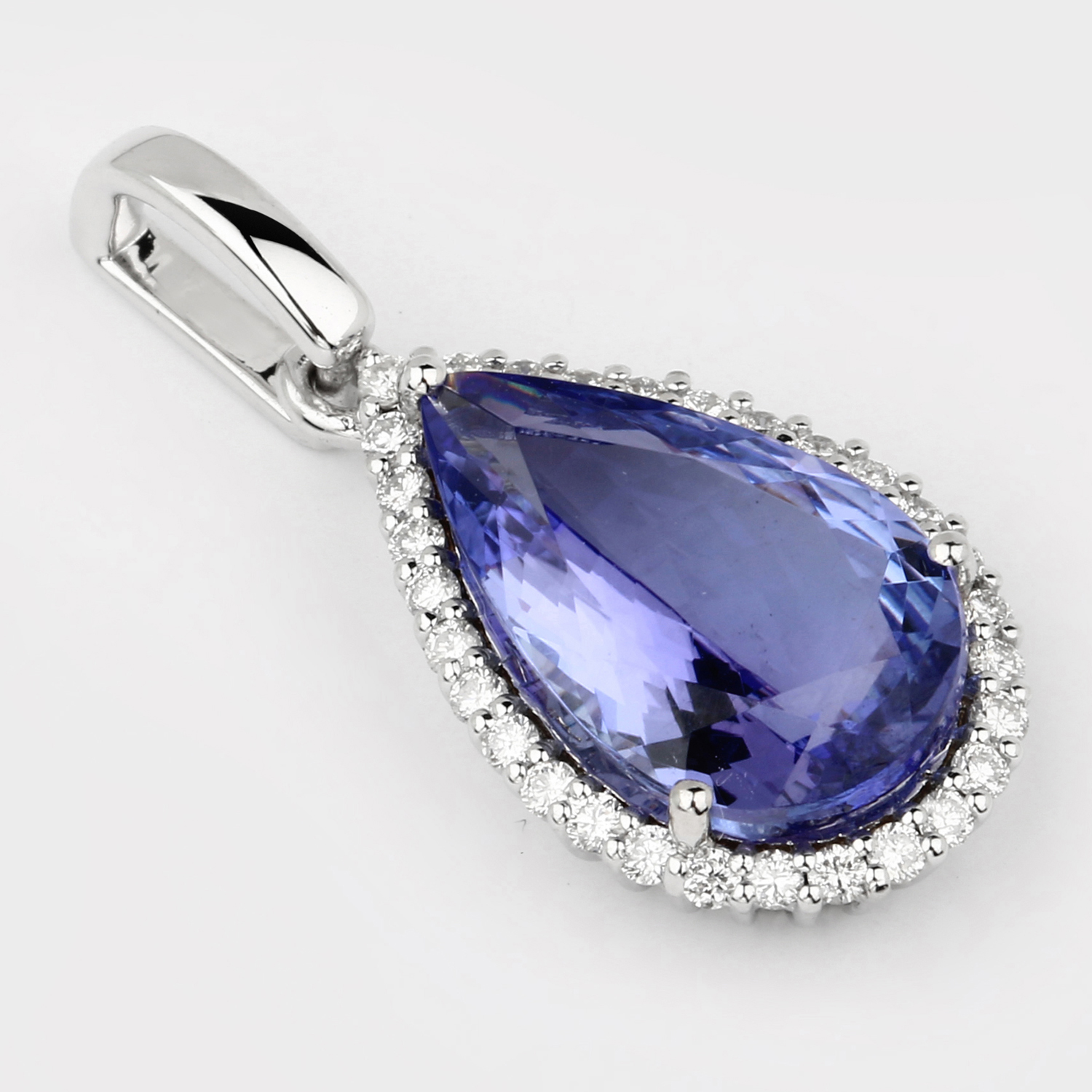 4.39 Carat Genuine Tanzanite and White Diamond 14K White Gold Pendant