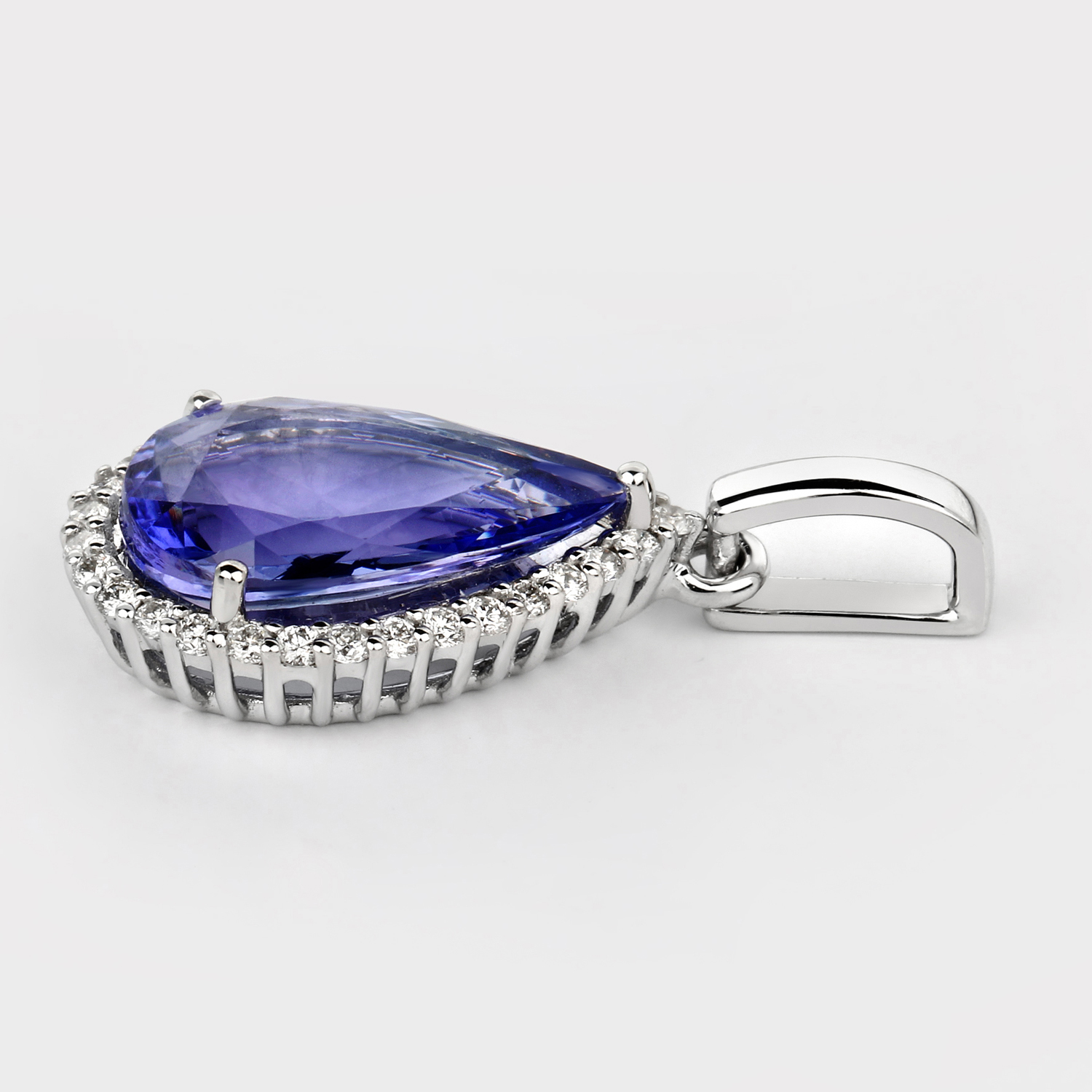 4.39 Carat Genuine Tanzanite and White Diamond 14K White Gold Pendant