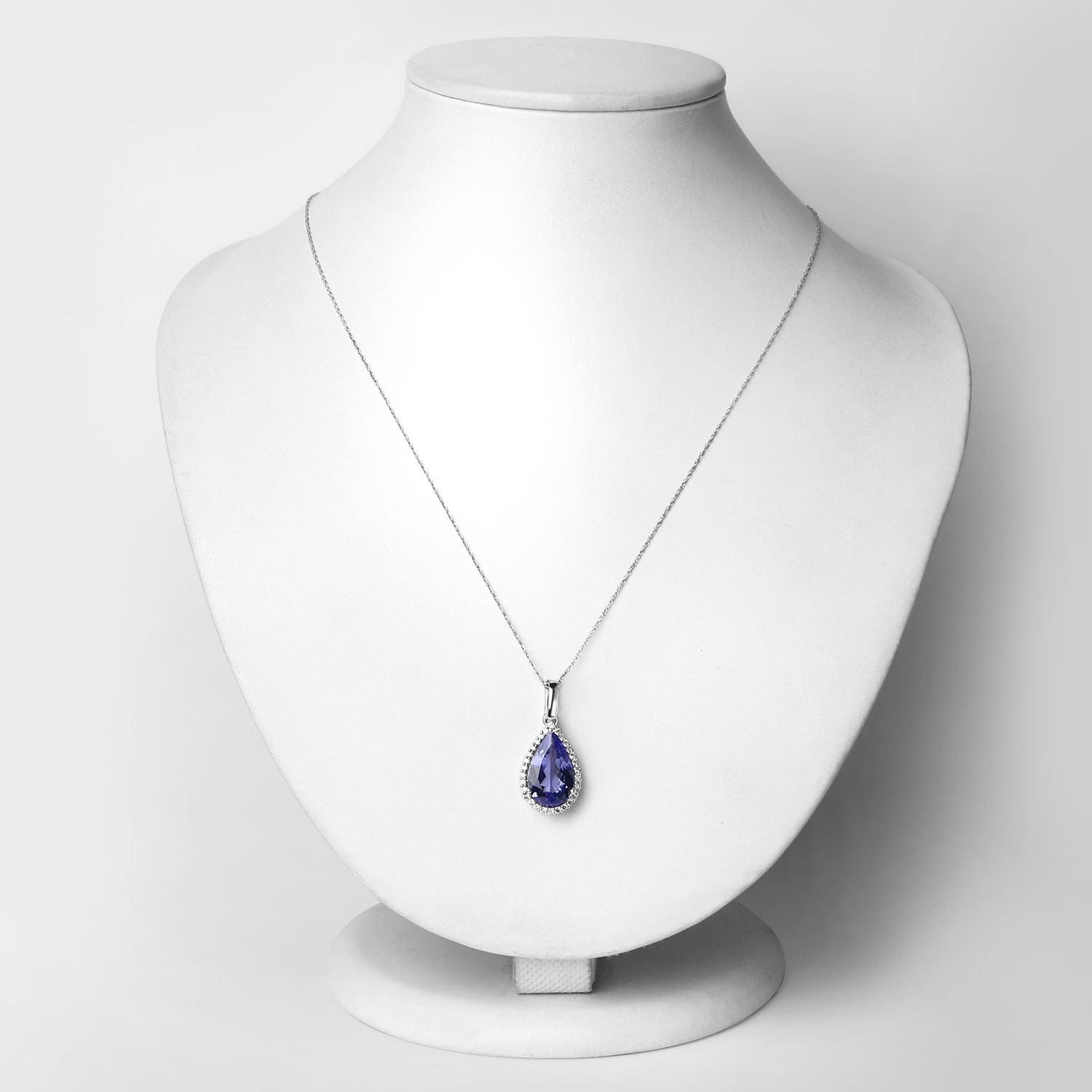 4.39 Carat Genuine Tanzanite and White Diamond 14K White Gold Pendant