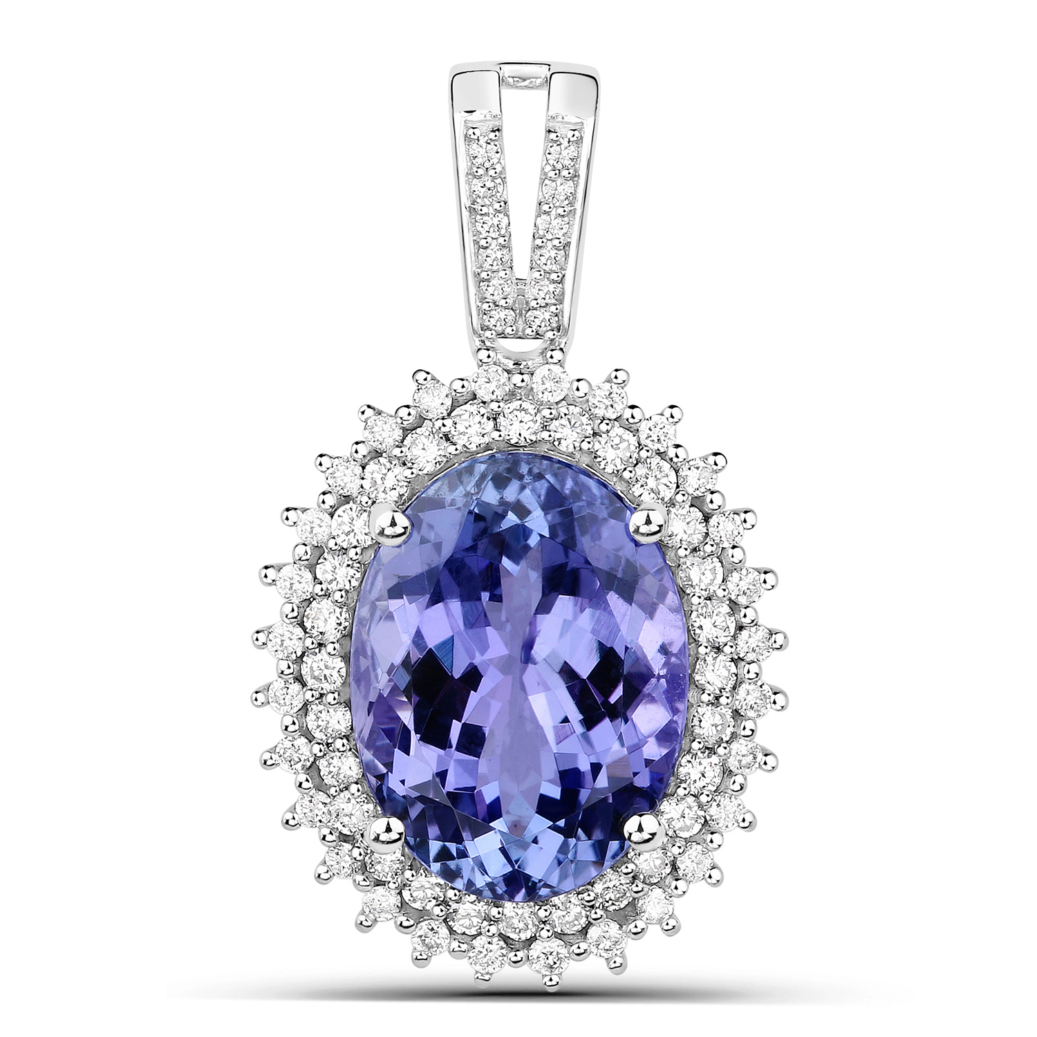 7.06 Carat Genuine Tanzanite and White Diamond 14K White Gold Pendant