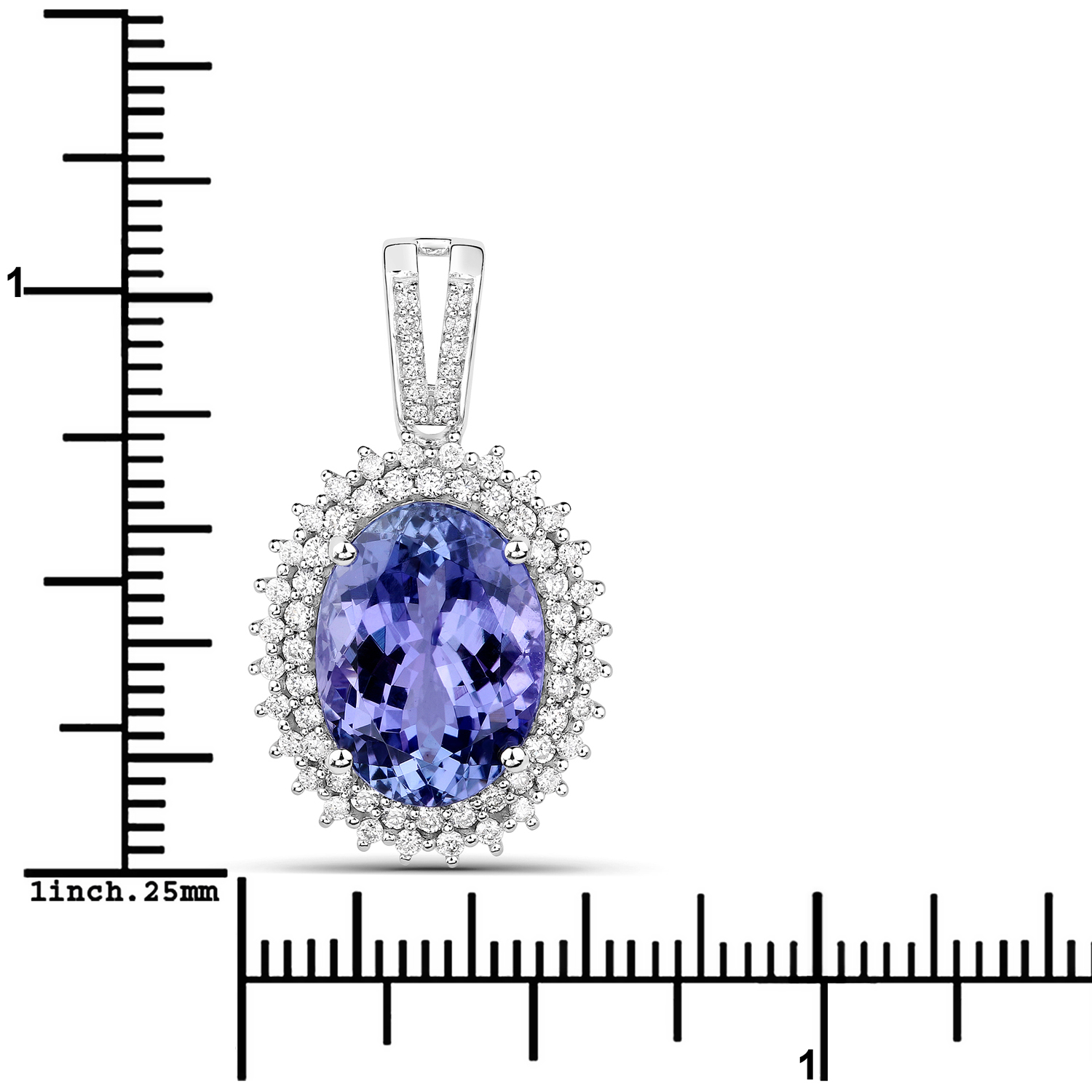 7.06 Carat Genuine Tanzanite and White Diamond 14K White Gold Pendant