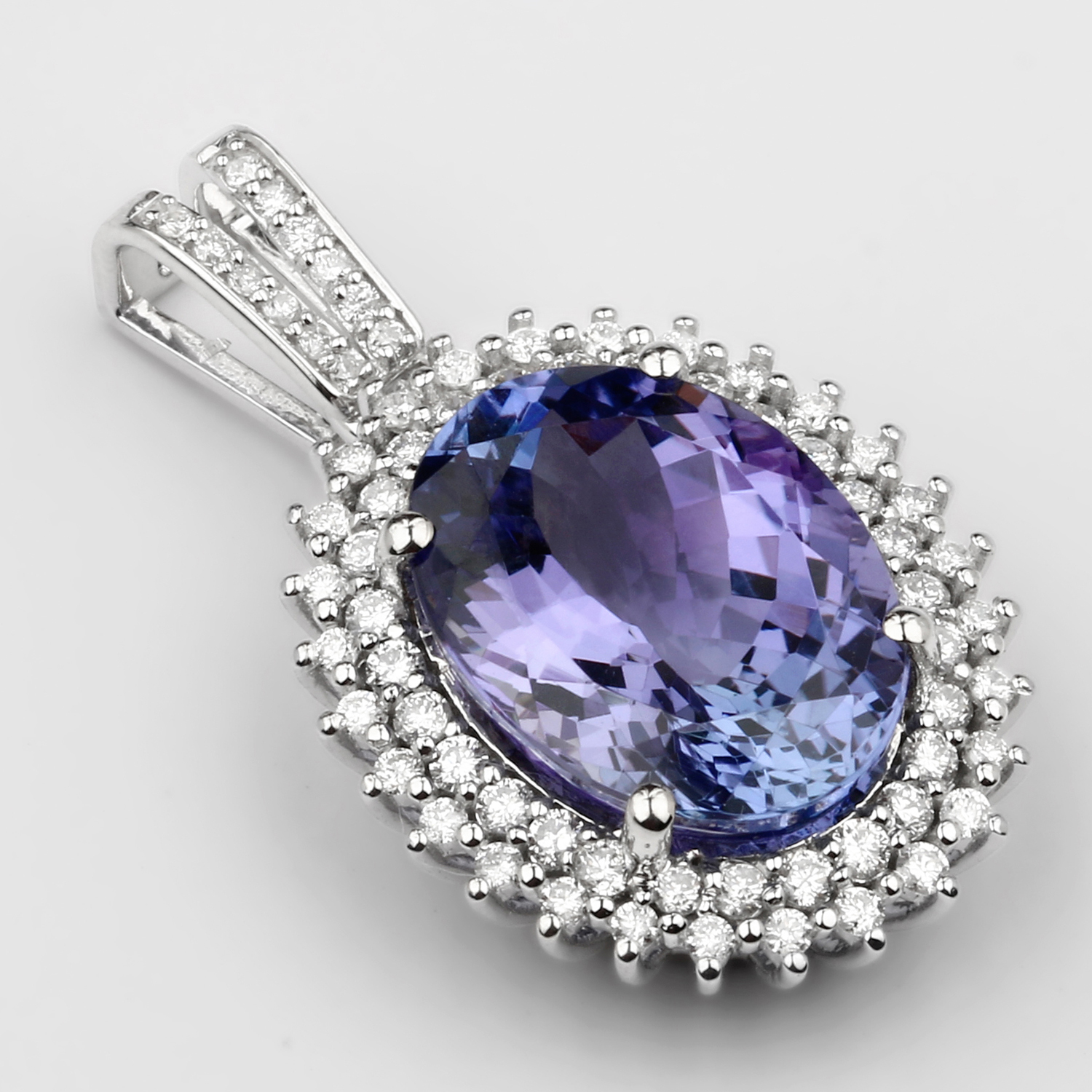 7.06 Carat Genuine Tanzanite and White Diamond 14K White Gold Pendant