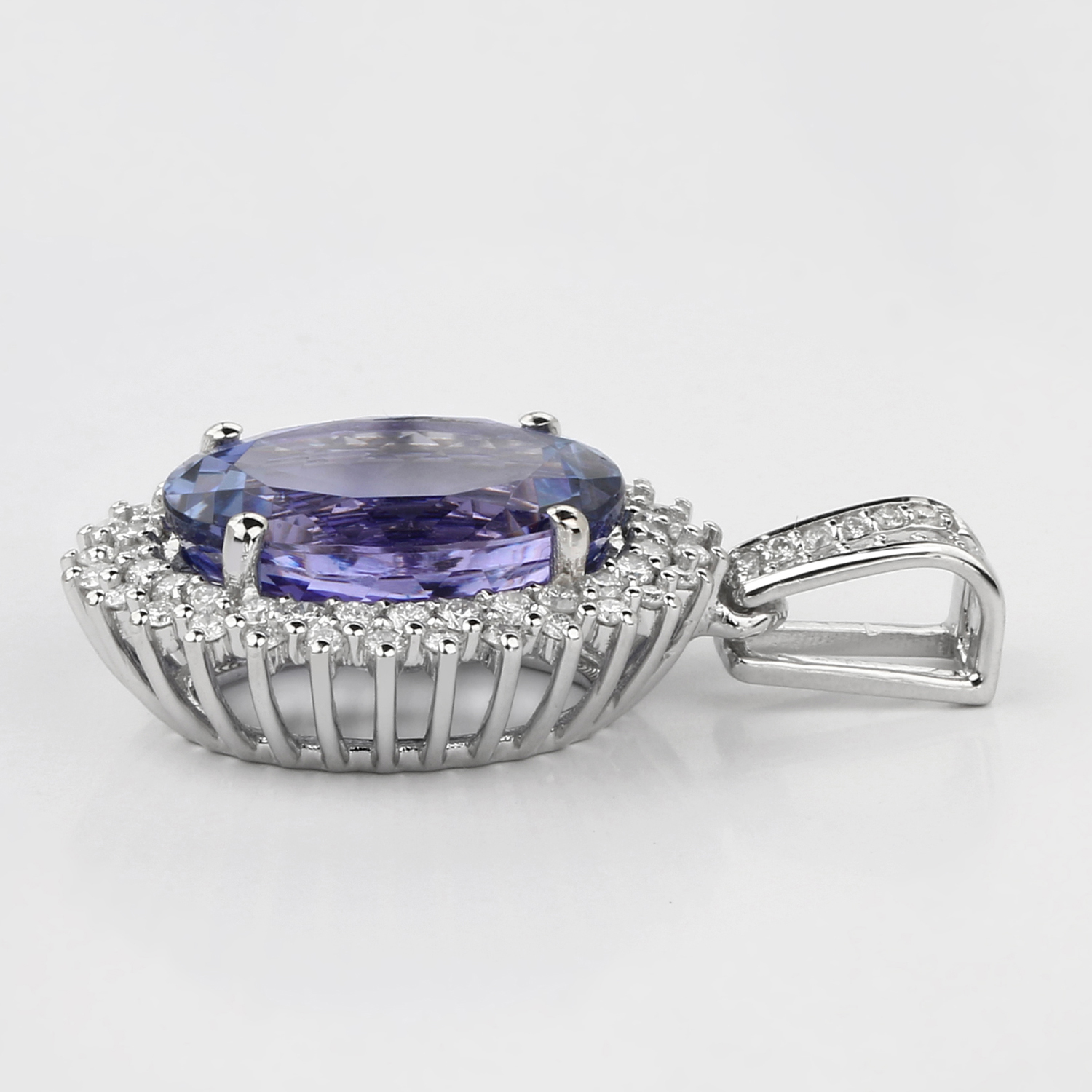 7.06 Carat Genuine Tanzanite and White Diamond 14K White Gold Pendant
