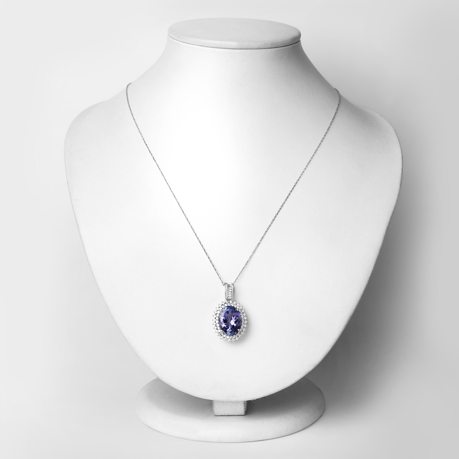 7.06 Carat Genuine Tanzanite and White Diamond 14K White Gold Pendant