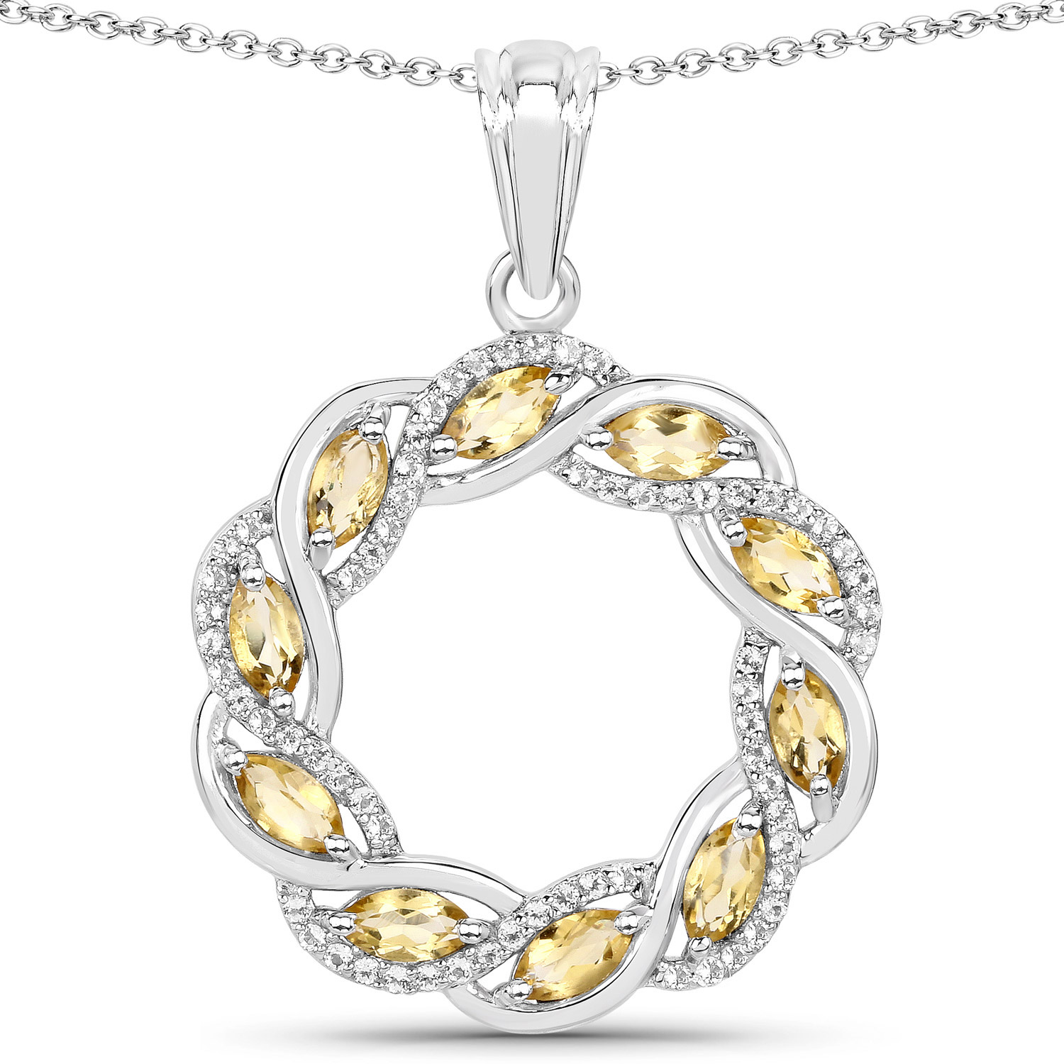 1.73 Carat Genuine Citrine and White Topaz .925 Sterling Silver Pendant