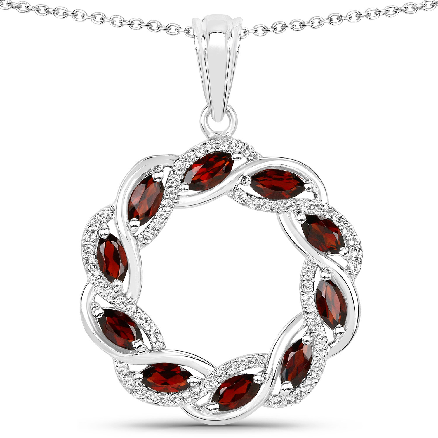 2.33 Carat Genuine Garnet and White Topaz .925 Sterling Silver Pendant
