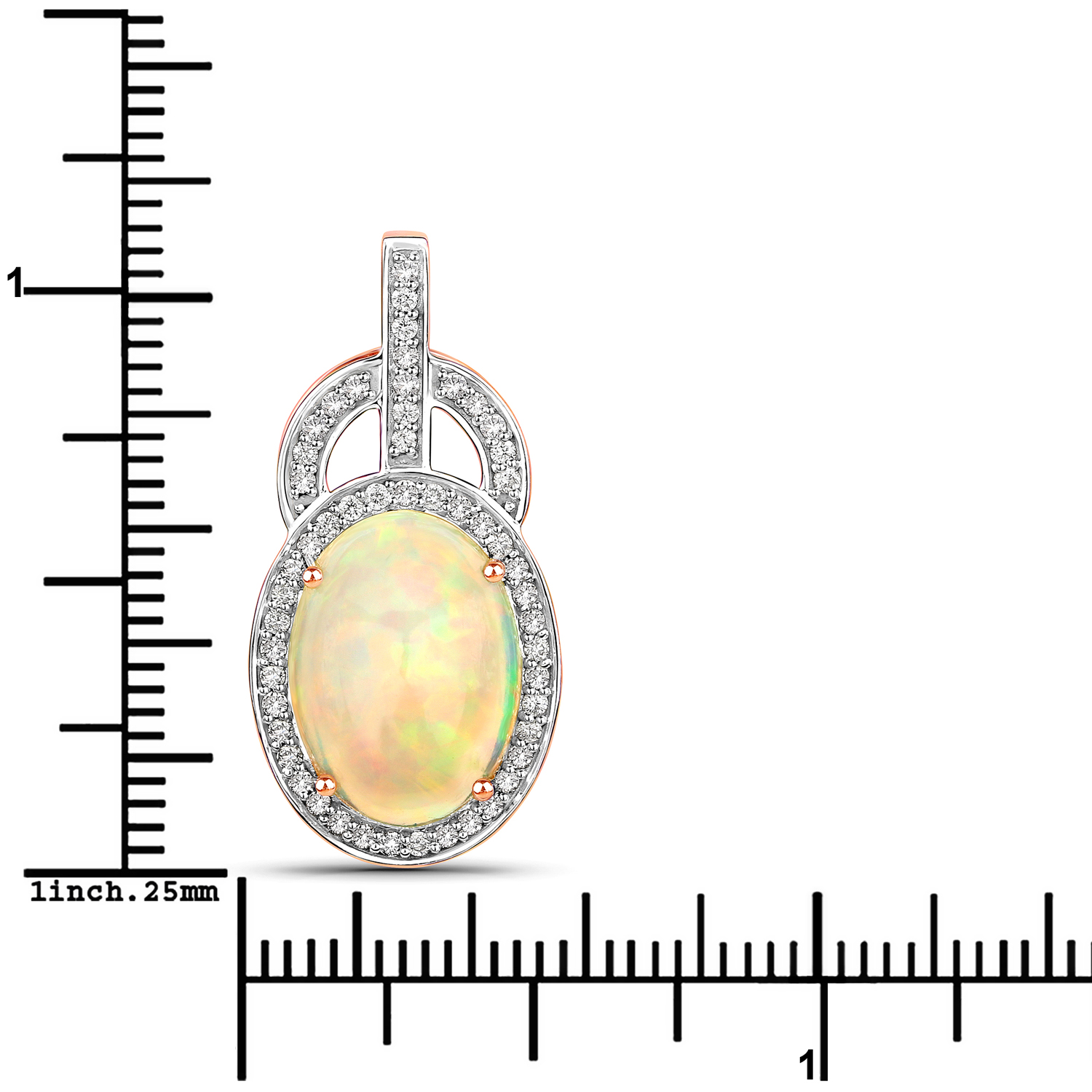 4.04 Carat Genuine Ethiopian Opal and White Diamond 14K Rose Gold Pendant