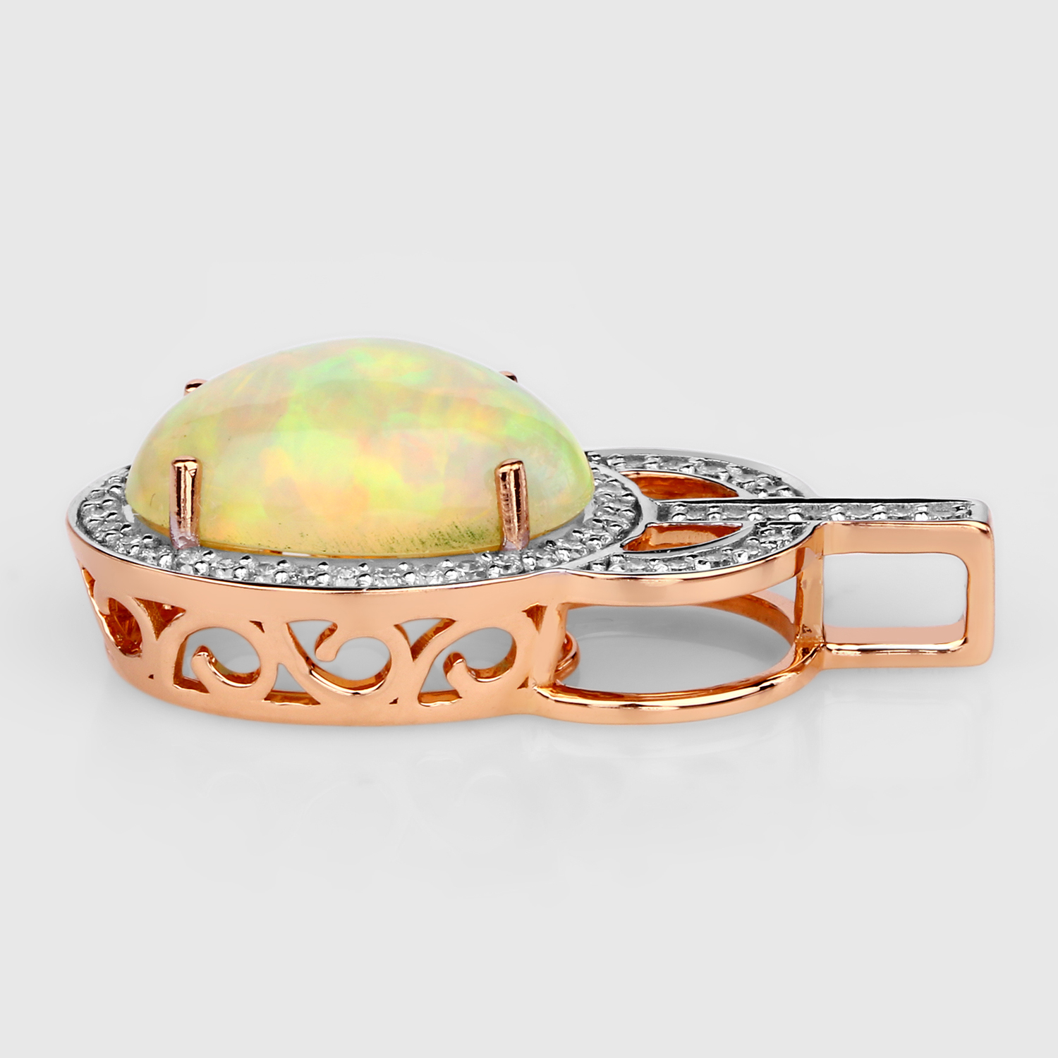 4.04 Carat Genuine Ethiopian Opal and White Diamond 14K Rose Gold Pendant