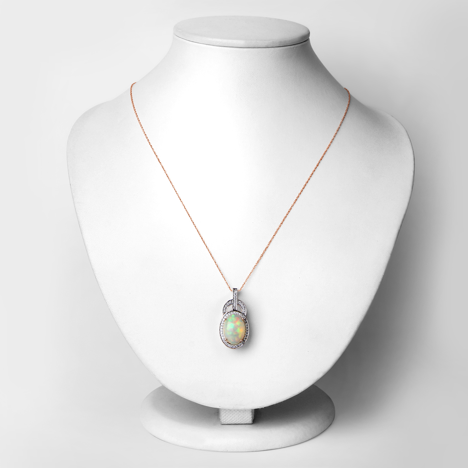 4.04 Carat Genuine Ethiopian Opal and White Diamond 14K Rose Gold Pendant