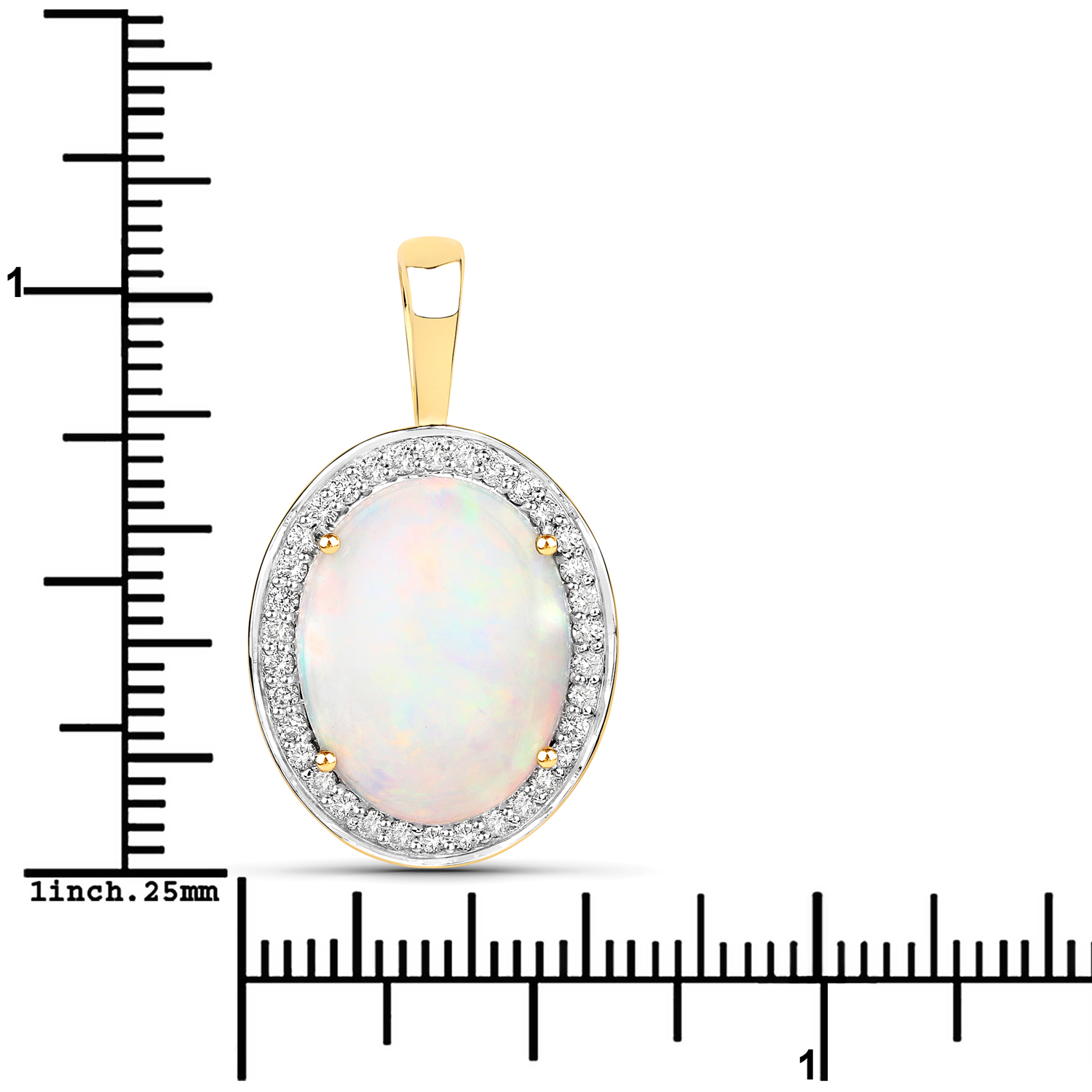 4.56 Carat Genuine Ethiopian Opal and White Diamond 14K Yellow Gold Pendant