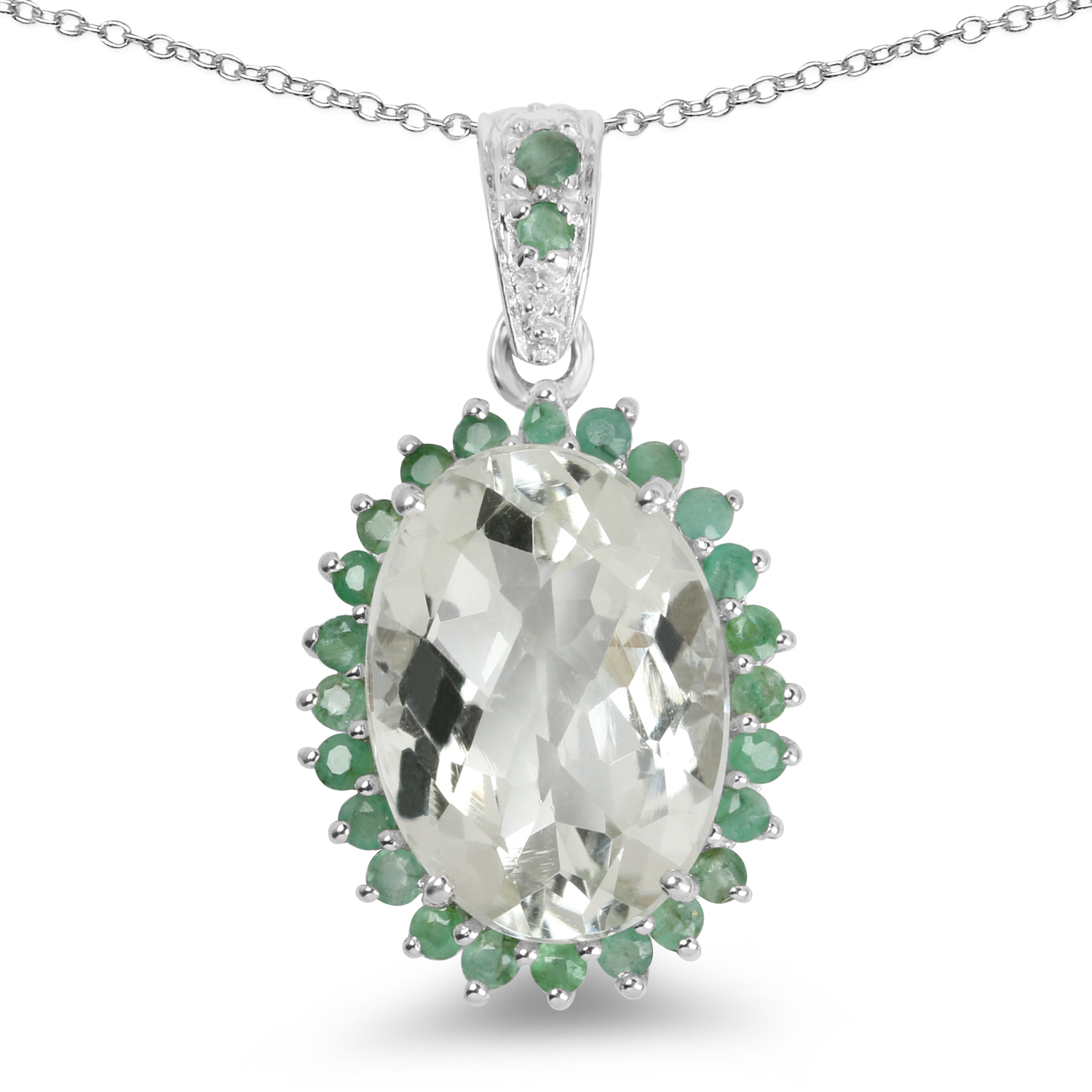 5.74 Carat Genuine Green Amethyst and Emerald .925 Sterling Silver Pendant