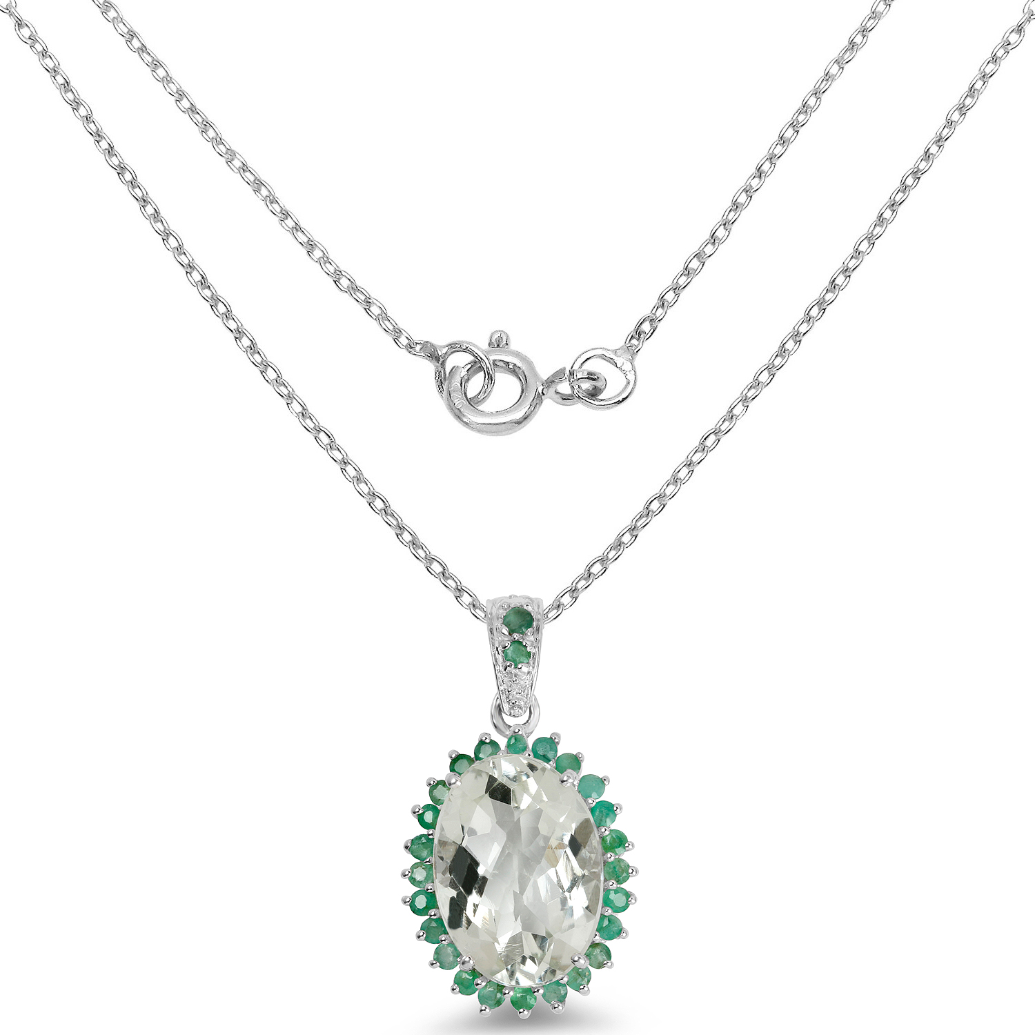 5.74 Carat Genuine Green Amethyst and Emerald .925 Sterling Silver Pendant