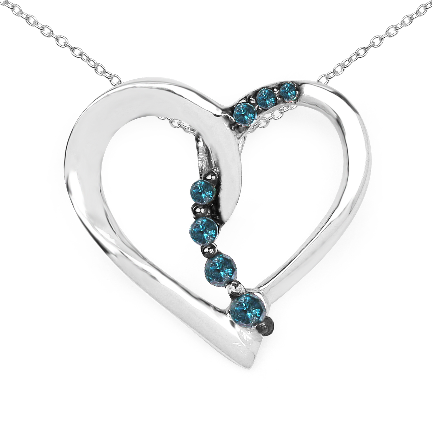 0.10 Carat Genuine Blue Diamond .925 Sterling Silver Pendant